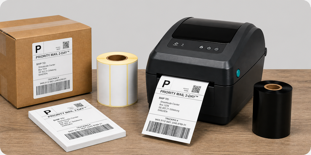 Lähetysetikettitulostin verkkokauppaan varastoon logistiikkaan ja kuljetusetiketteihin