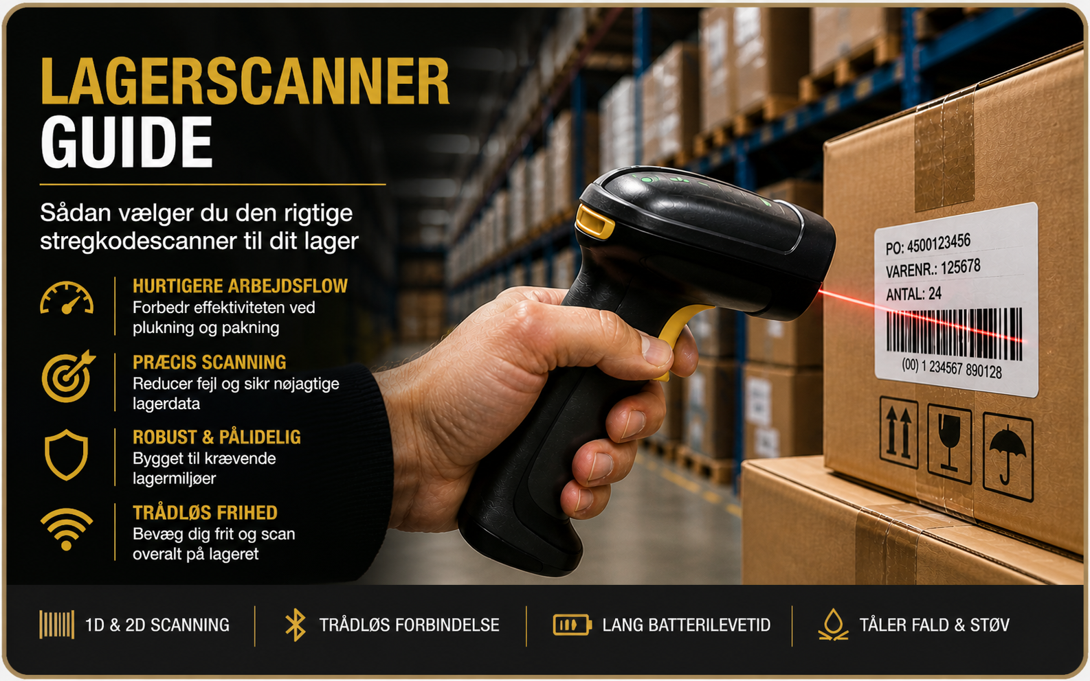 Lagerscanner og stregkodescanner til lager, logistik, ordreplukning og pakning