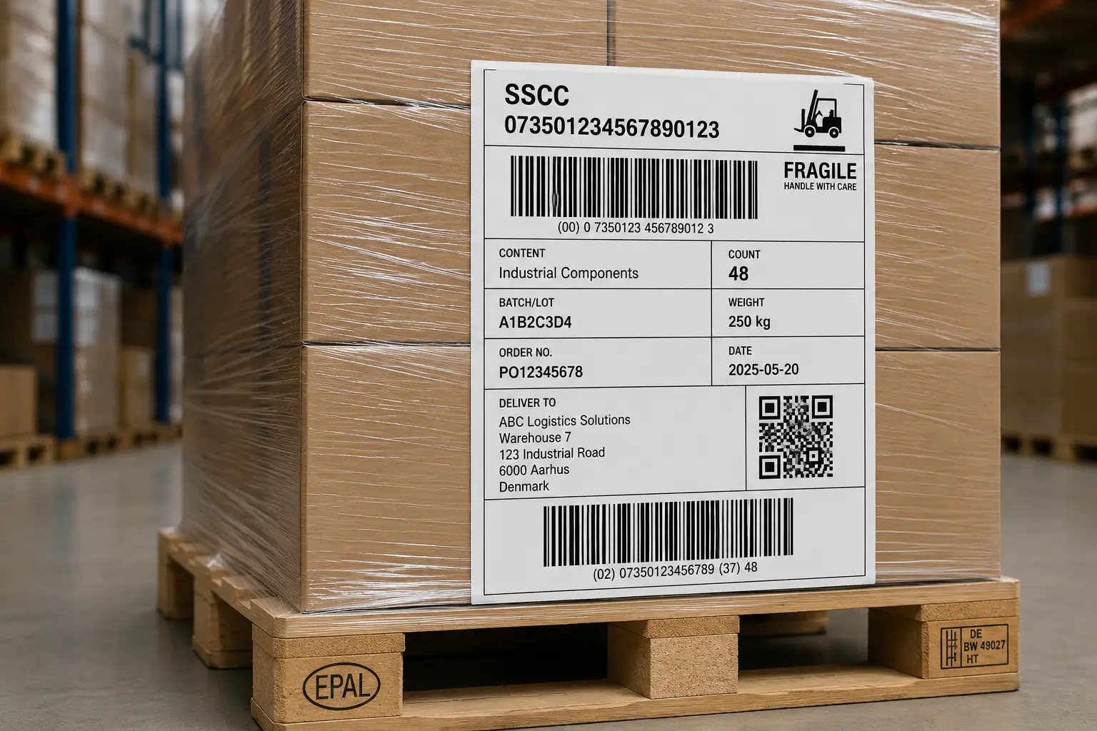 Guide til pallemærkning med GS1 pallelabel, SSCC-stregkode og logistikidentifikation