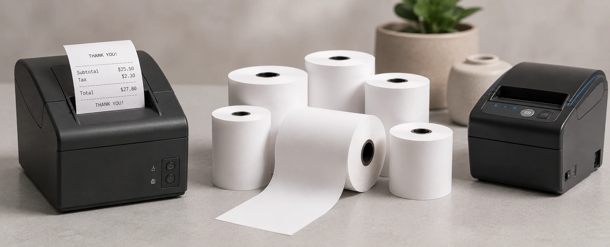Receipt rolls and thermal paper rolls for receipt printers and POS systems