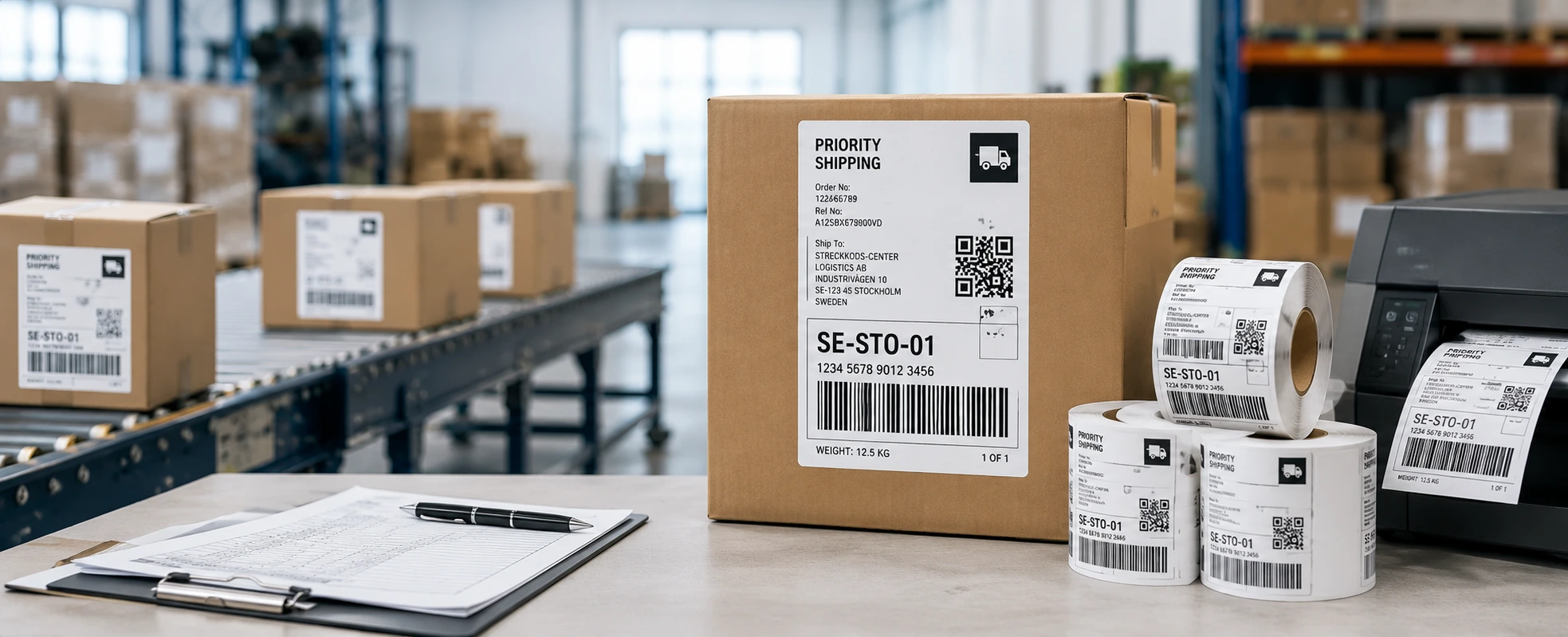 Transport labels and freight labels for warehouse logistics and shipping
