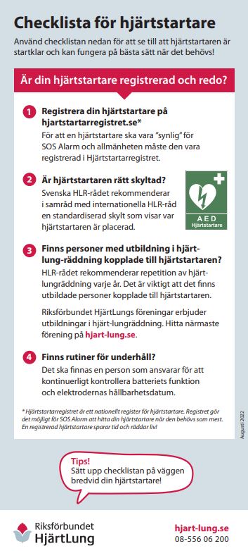 Checklista Hjärtstartare