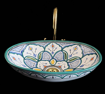 Marokkanisches Waschbecken oval "Classic" Blautöne.