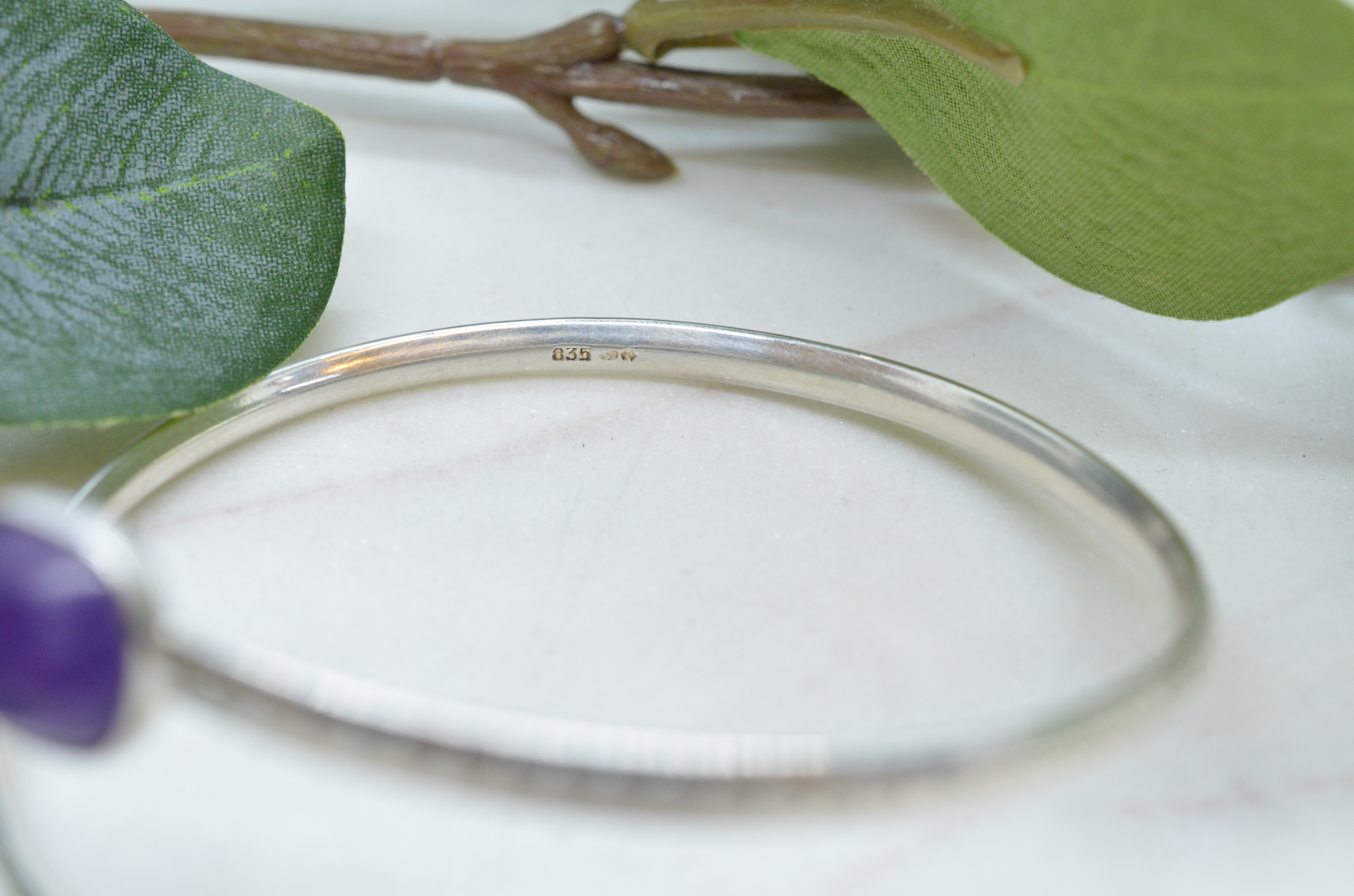 Vintage silverarmring med lila stenar - 5