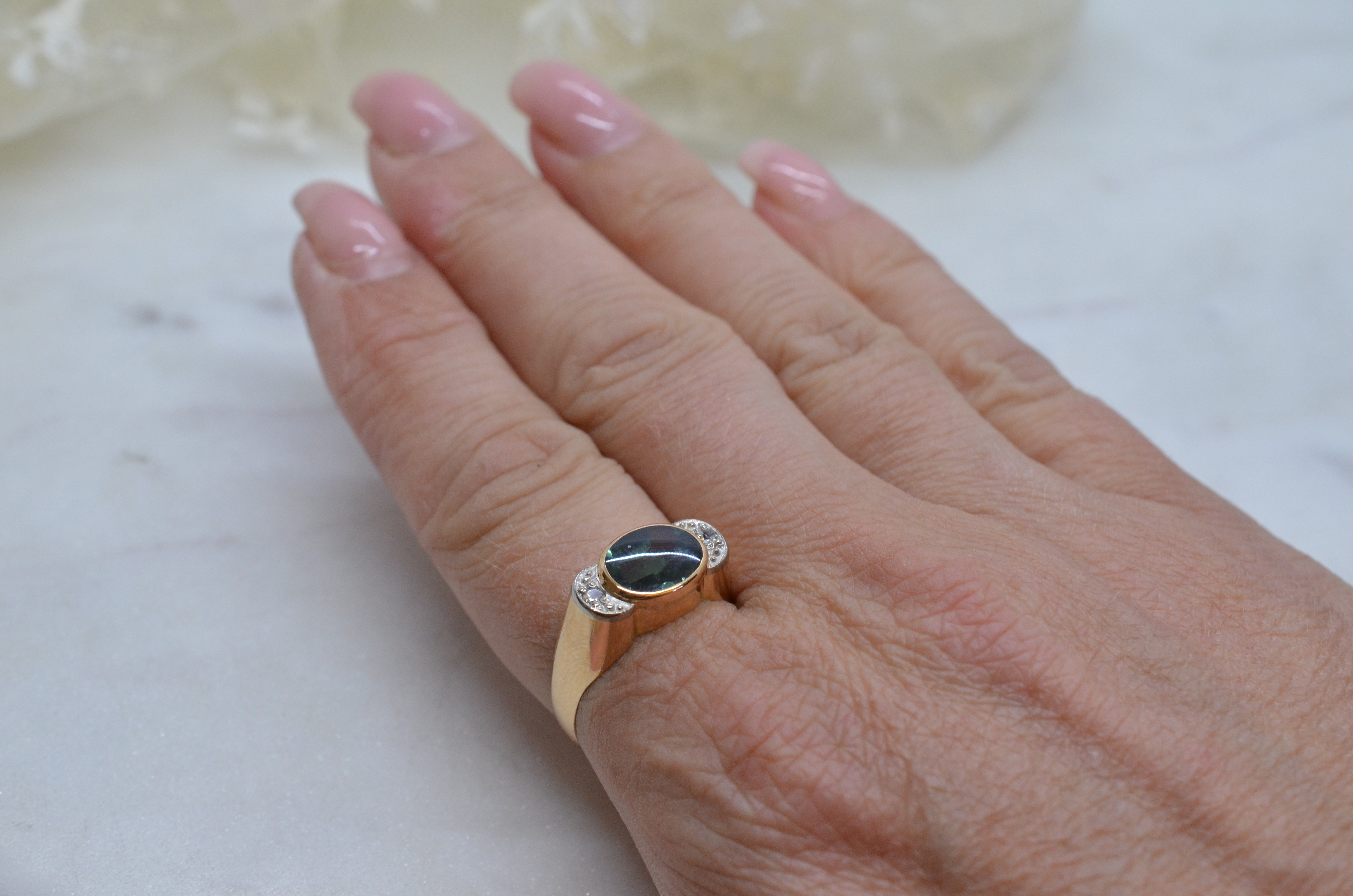 Vintage 18k ring with green stone, 1961 - 6