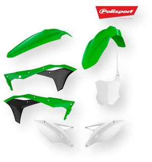 POLISPORT - PLASTKIT - KAWASAKI KXF 250 2017-2019 - Grön/Vit - OEM Färg 17-18