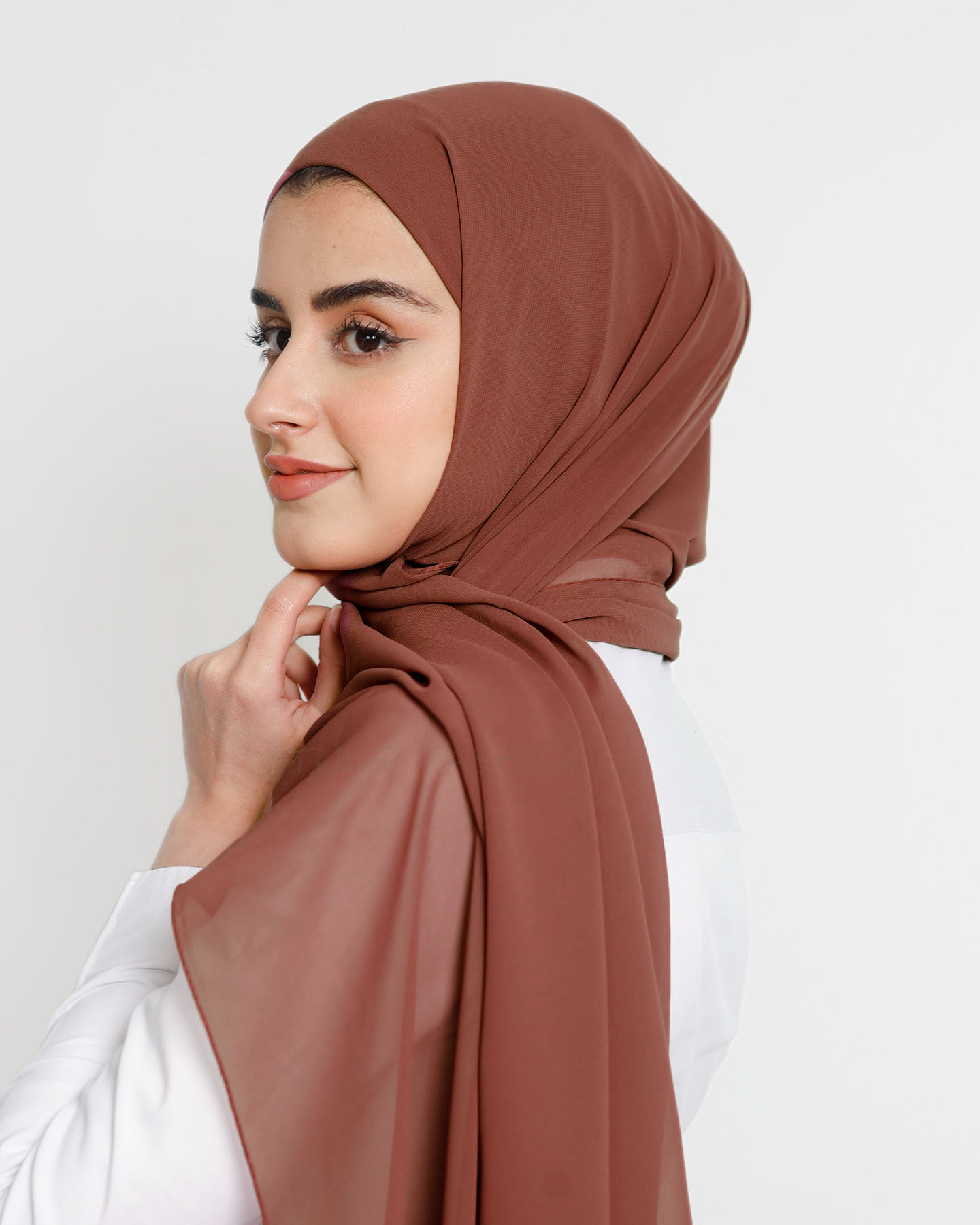 Hijab - Instant Chiffon With Cap - Walnut Brown - 2