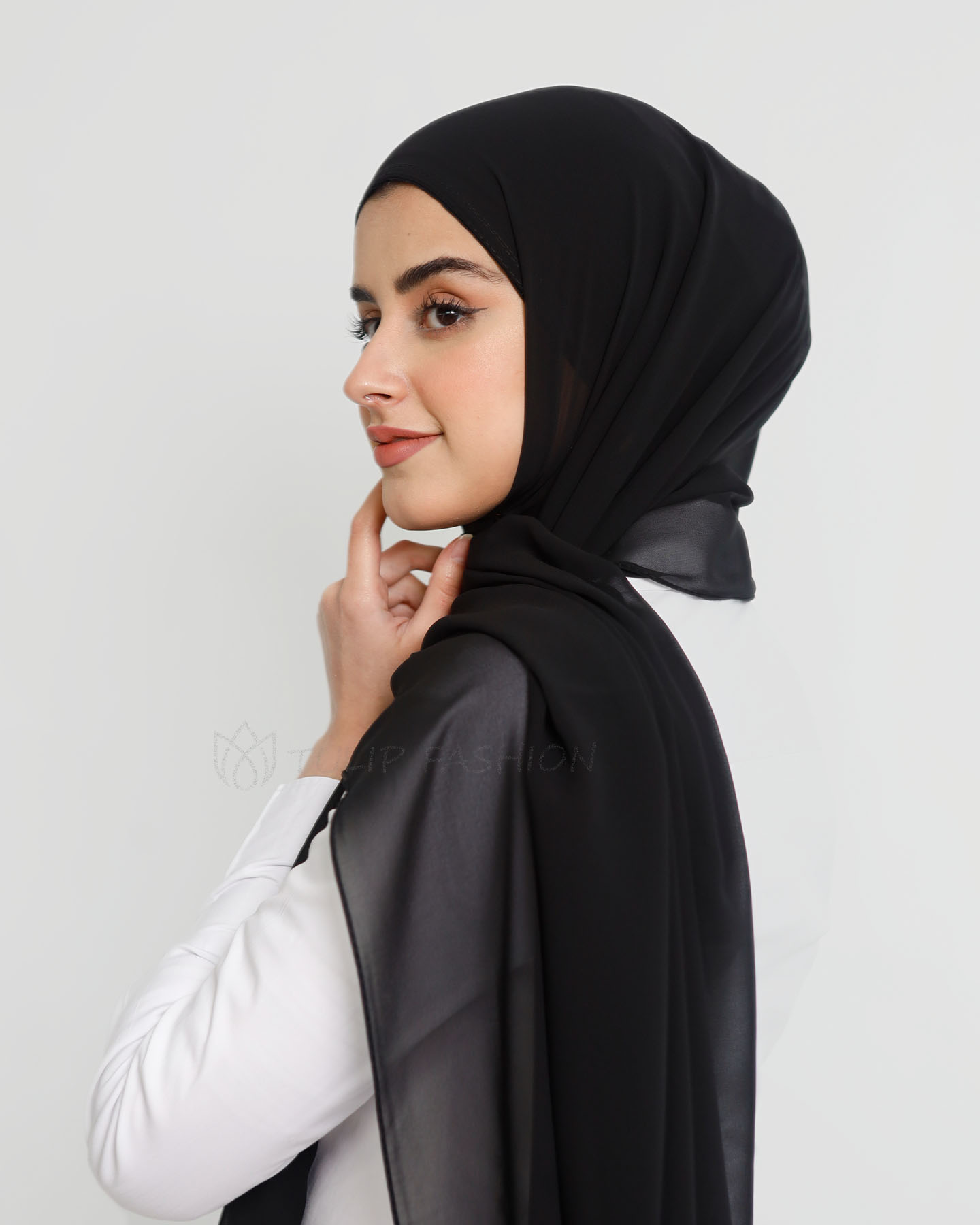 Hijab - Instant Chiffon Med Cap - Svart - 2