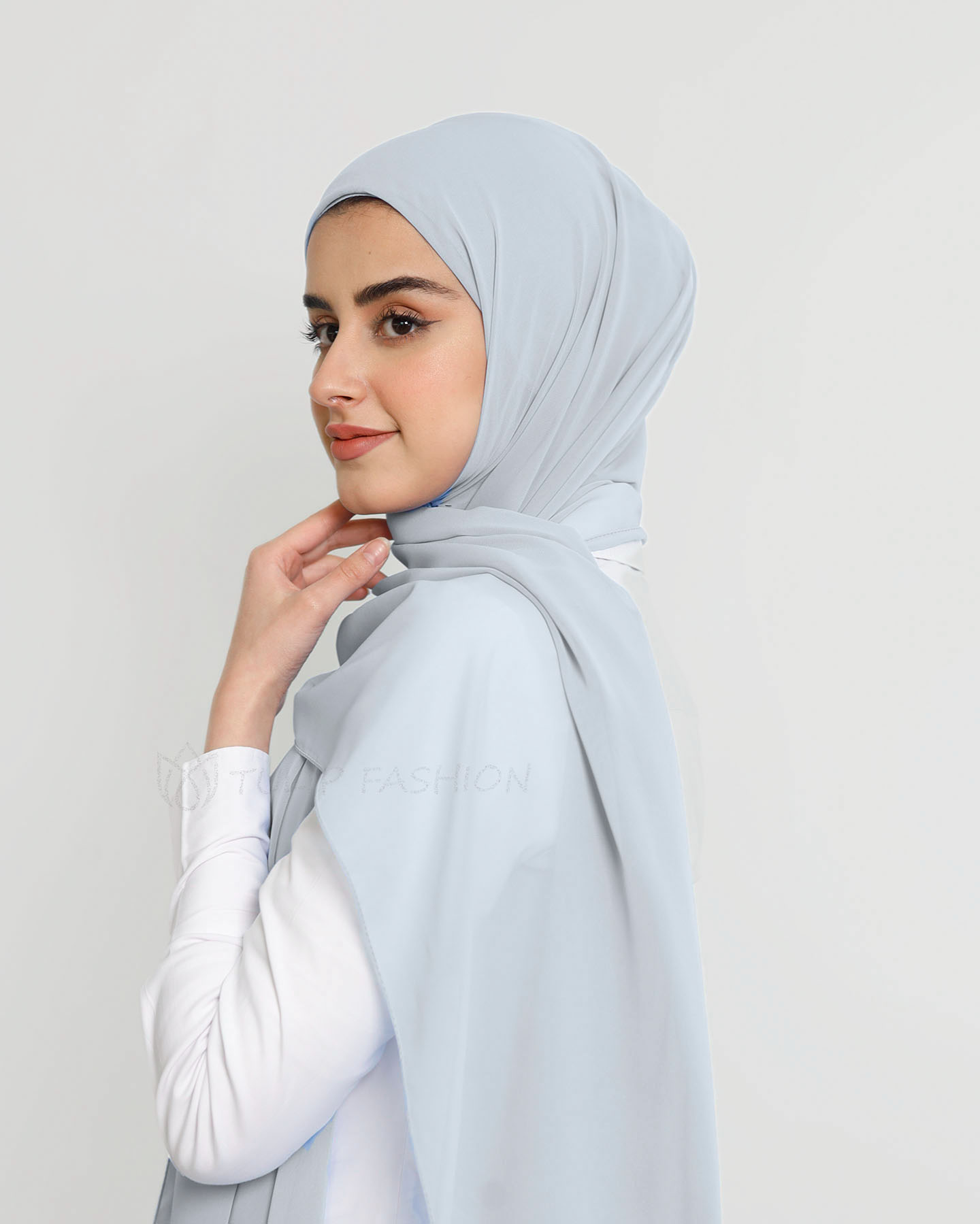 Hijab - Instant Chiffon With Cap - Light Gray - 2