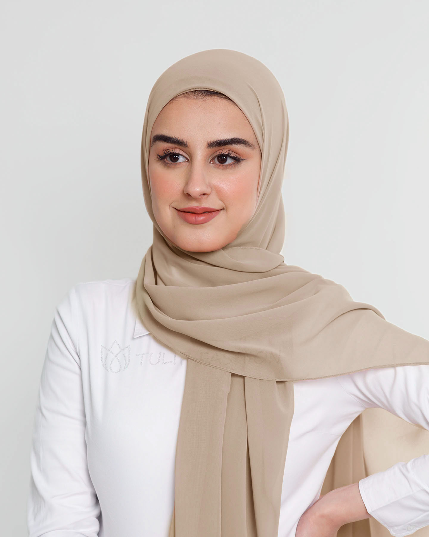 Hijab - Instant Chiffon With Cap - Nude Beige