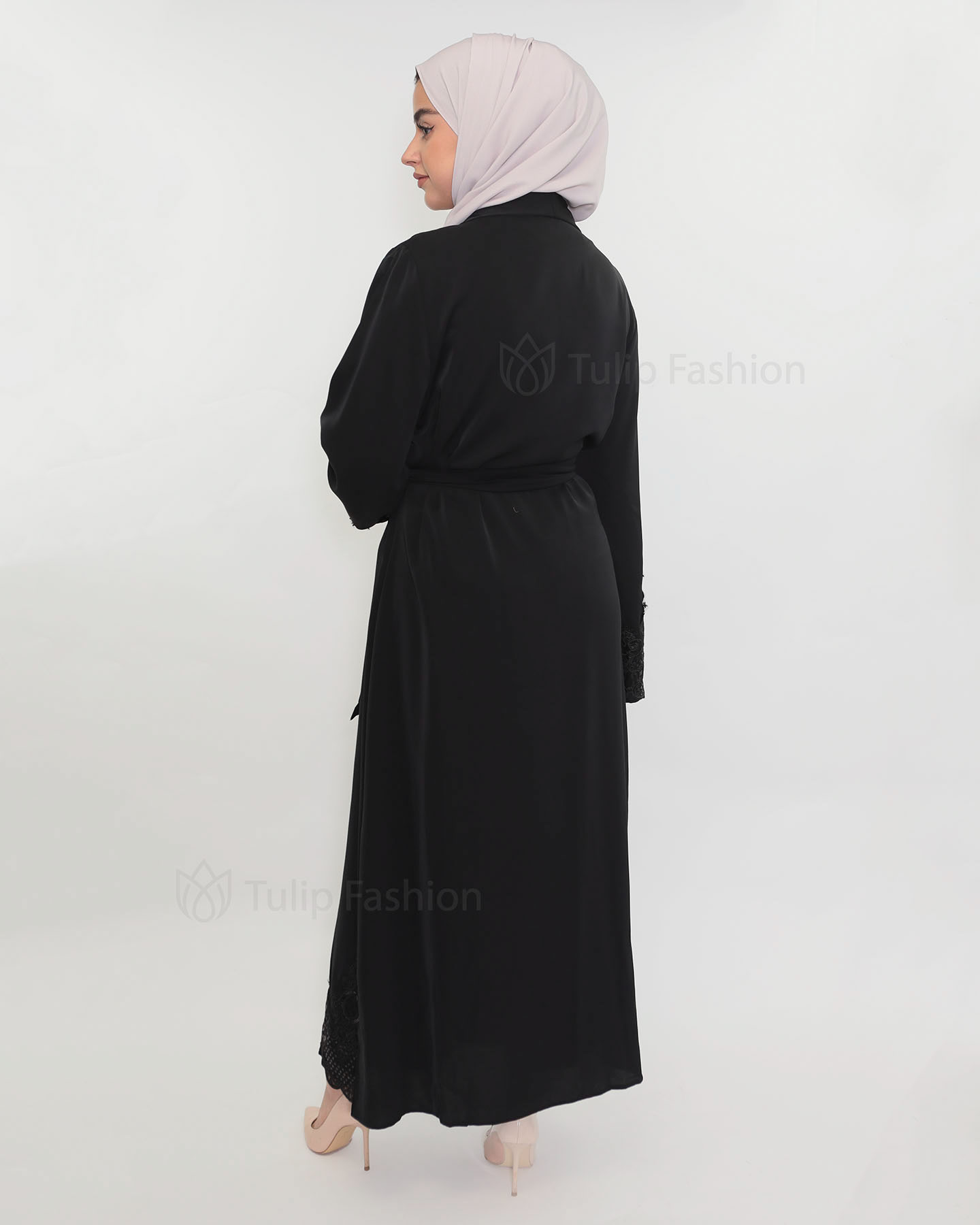 Dantelle Open Abaya - Black - 3