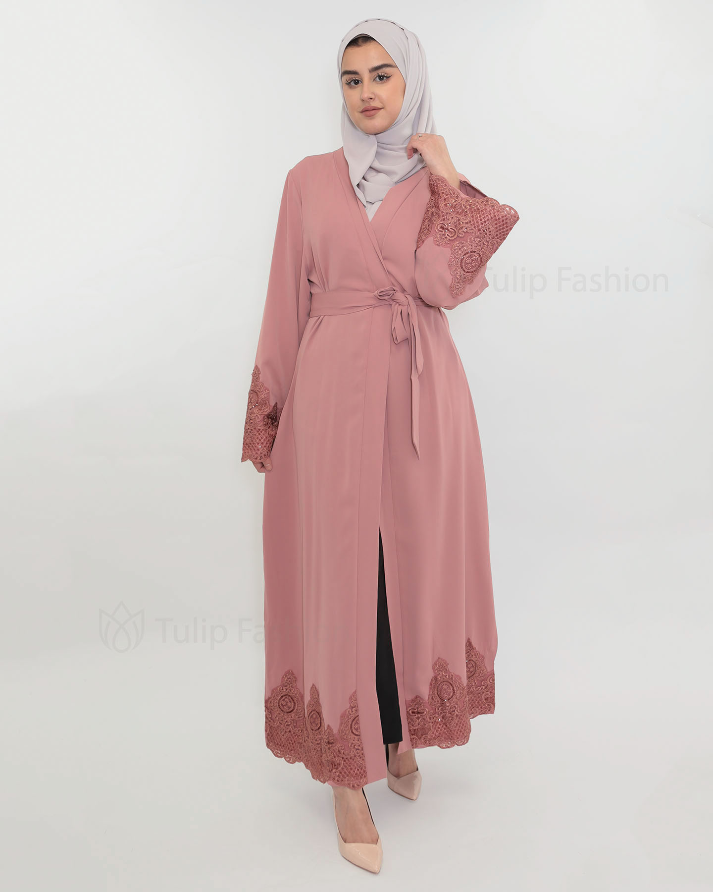 Dantelle Open Abaya - Rose