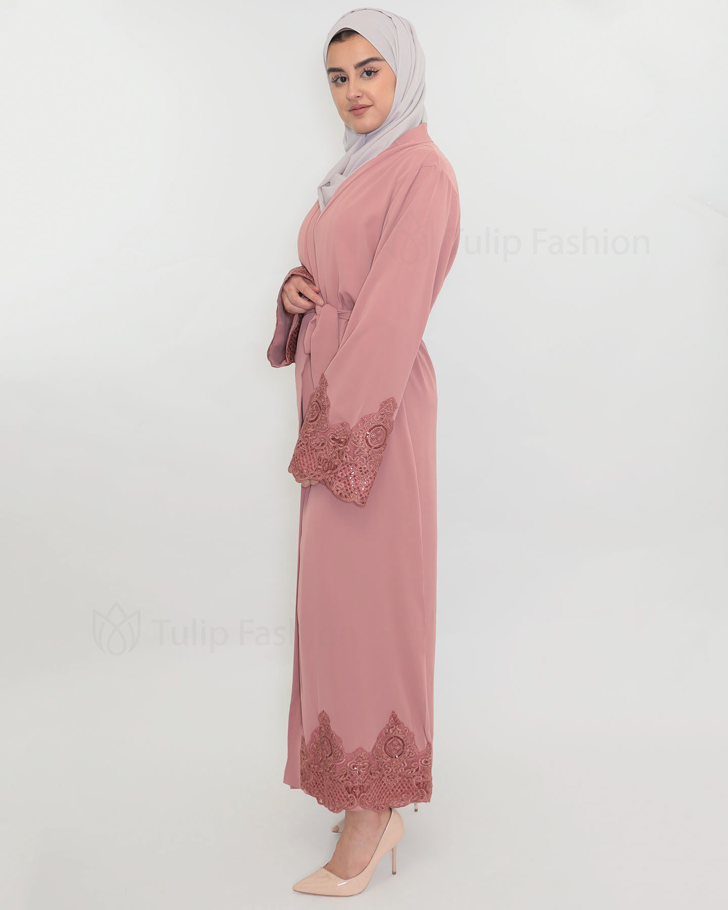 Dantelle Open Abaya - Rose - 2