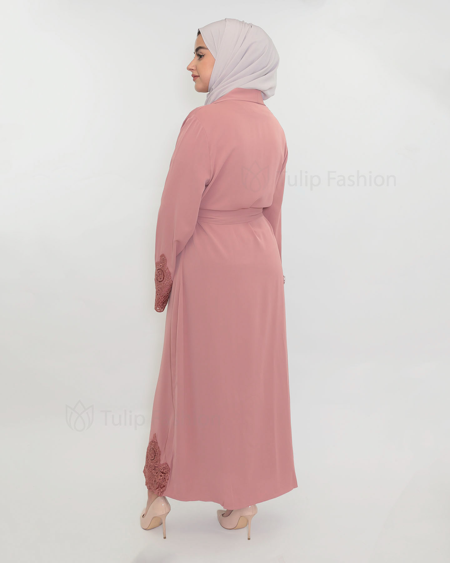 Dantelle Open Abaya - Rose - 3