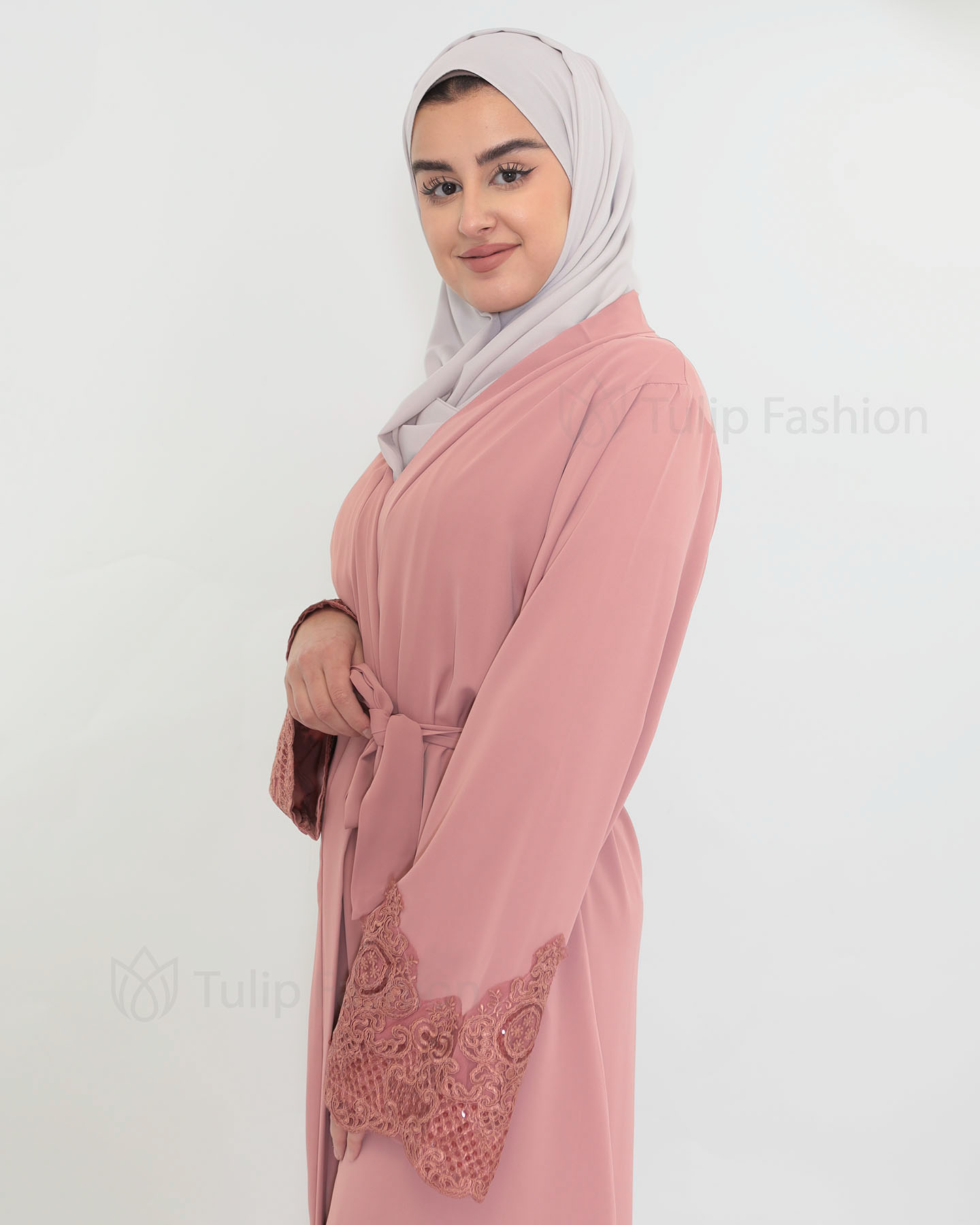 Dantelle Open Abaya - Rose - 5