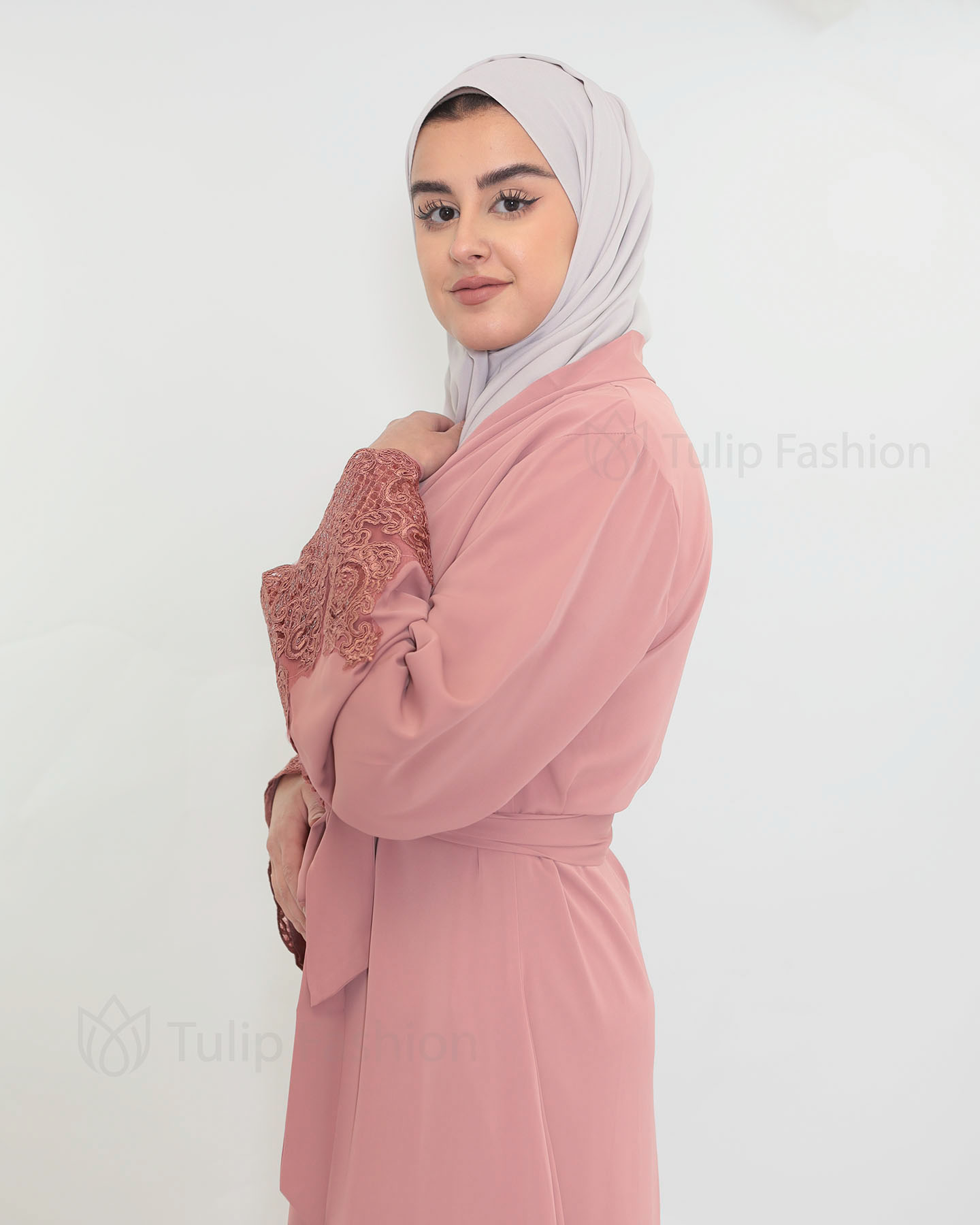 Dantelle Open Abaya - Rose - 4