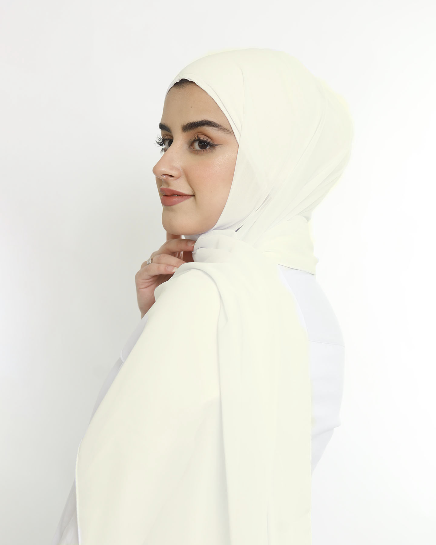 Hijab - Instant Chiffon With Cap - Cream - 2