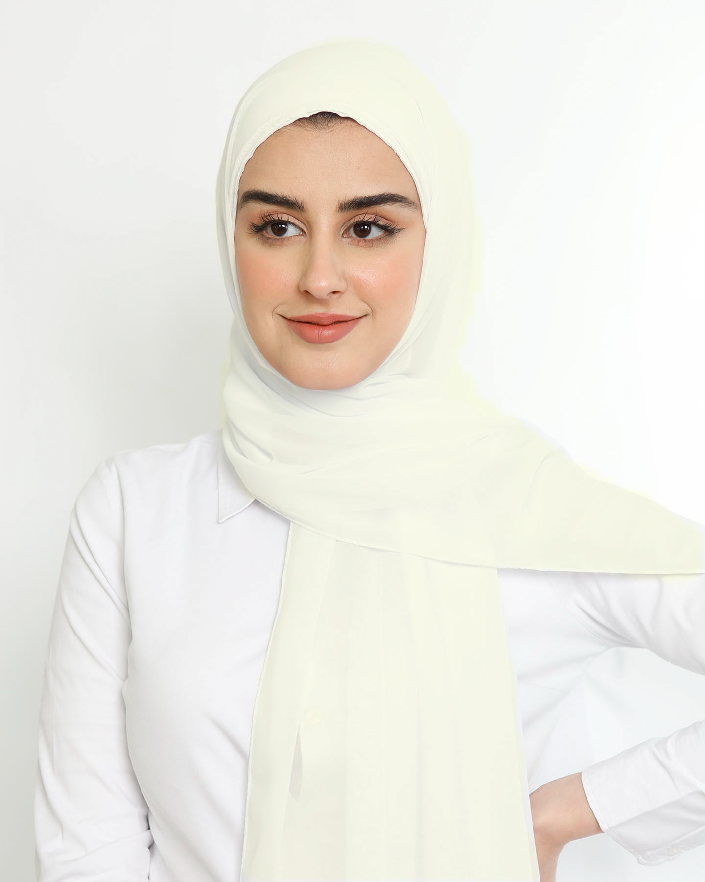 Hijab - Instant Chiffon With Cap - Cream