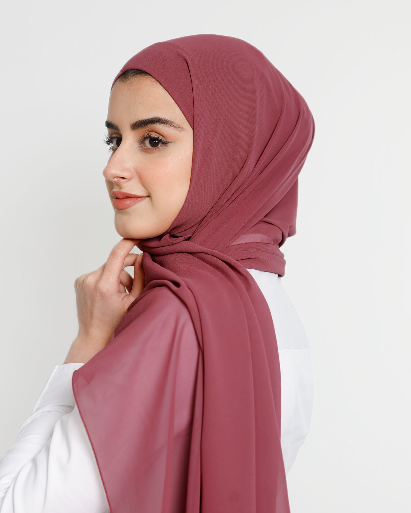 Hijab - Instant Chiffon With Cap - Dark Rose - 2