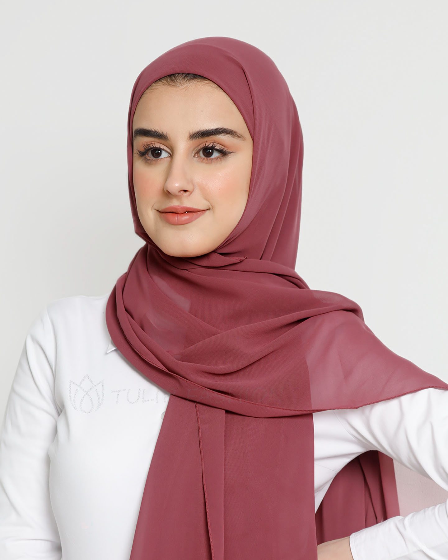 Hijab - Instant Chiffon With Cap - Dark Rose