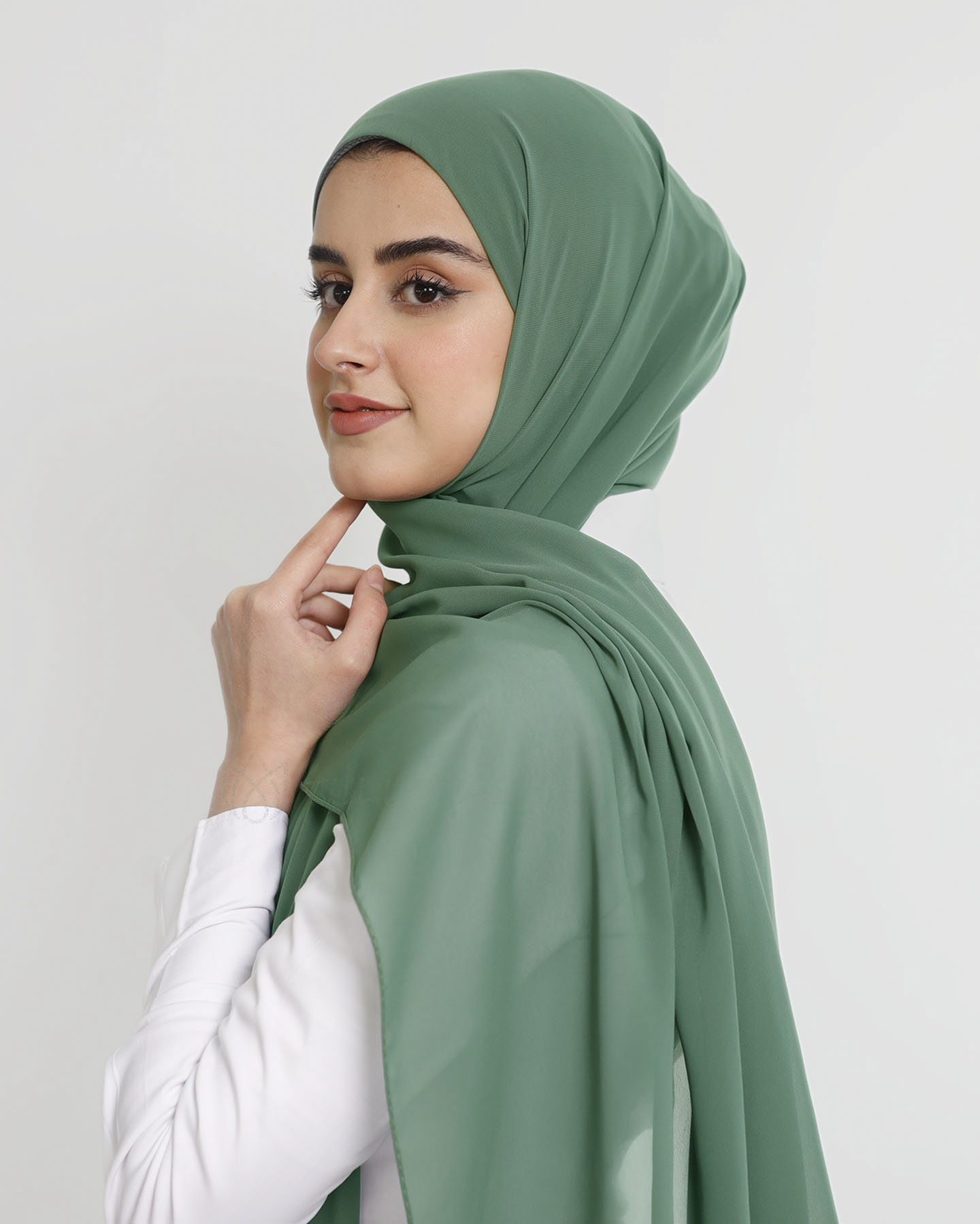 Hijab - Instant Chiffon With Cap - Light Green - 2