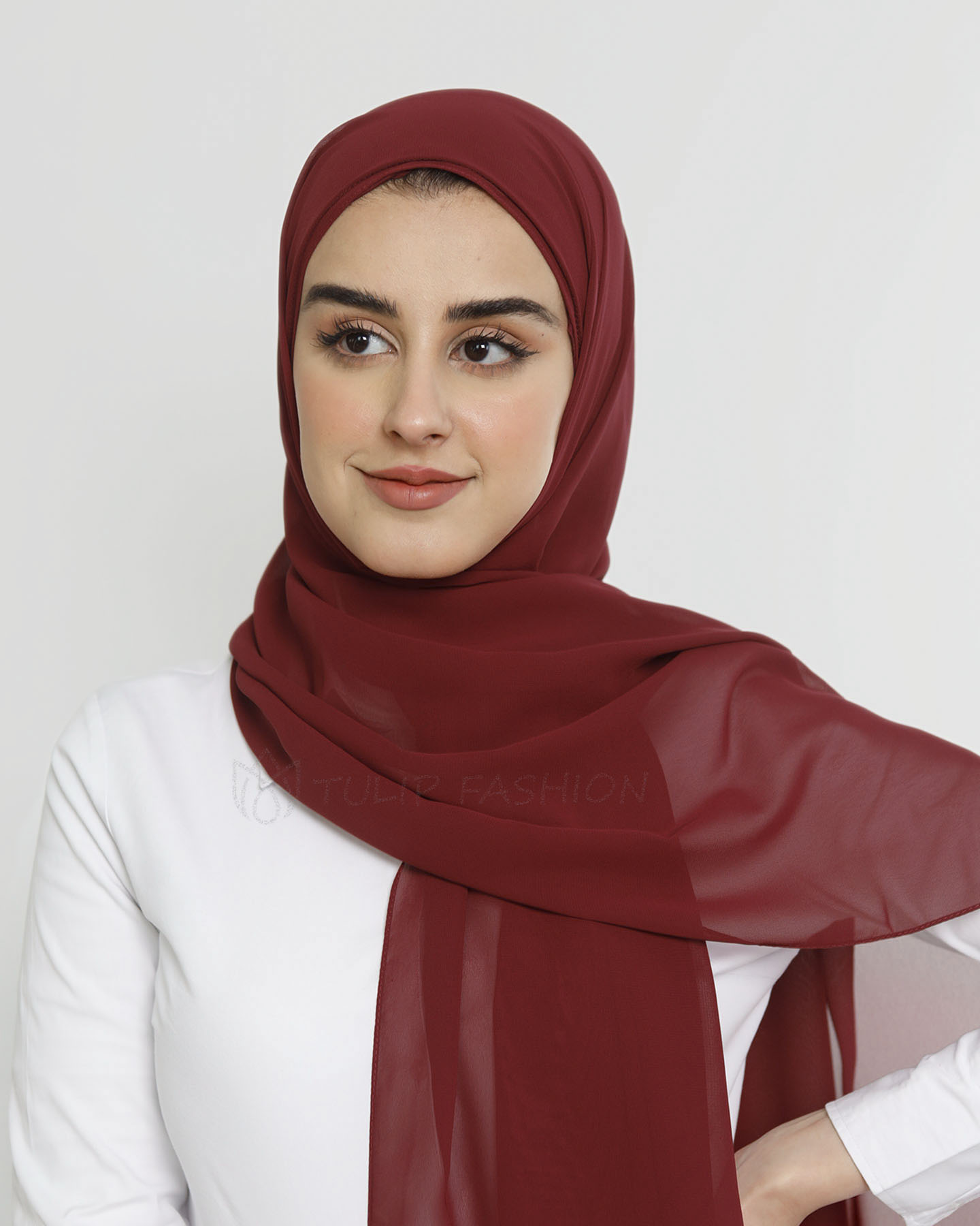 Hijab - Instant Chiffon With Cap - Light Maroon
