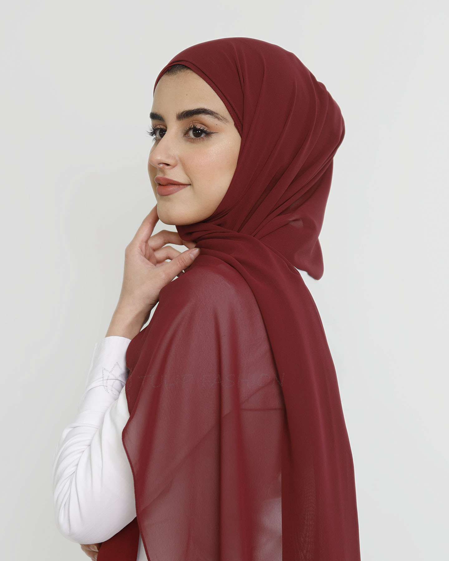 Hijab - Instant Chiffon With Cap - Light Maroon - 2