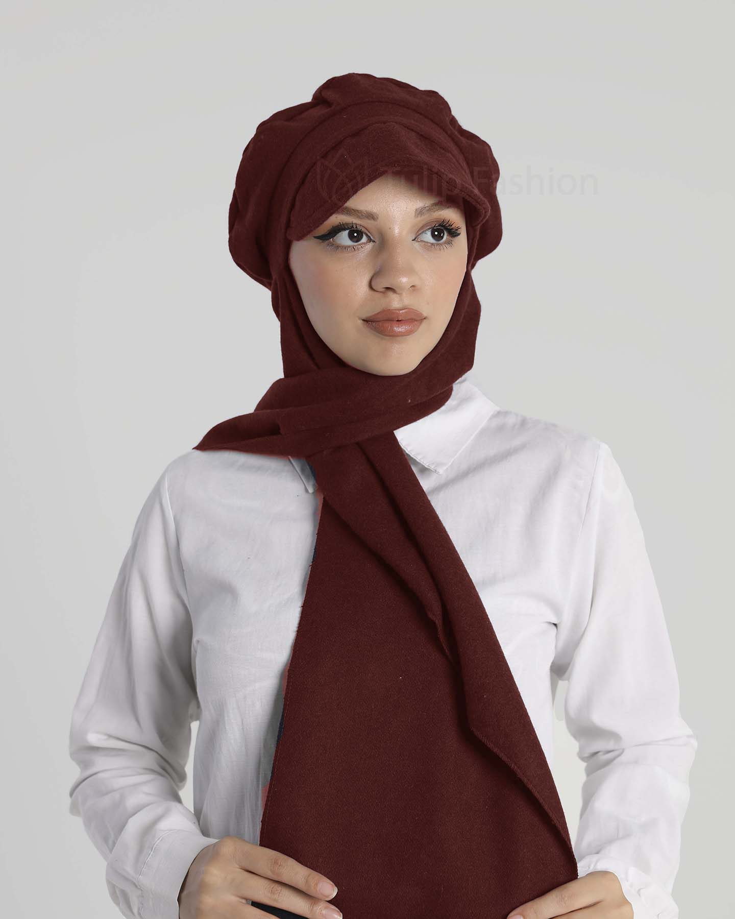 Mössa med sjal - Casandra - Maroon