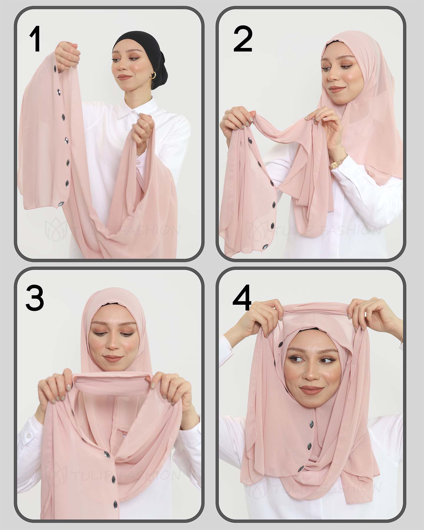 Hijab - Instant Chiffon Loop crystal - Gray - 3