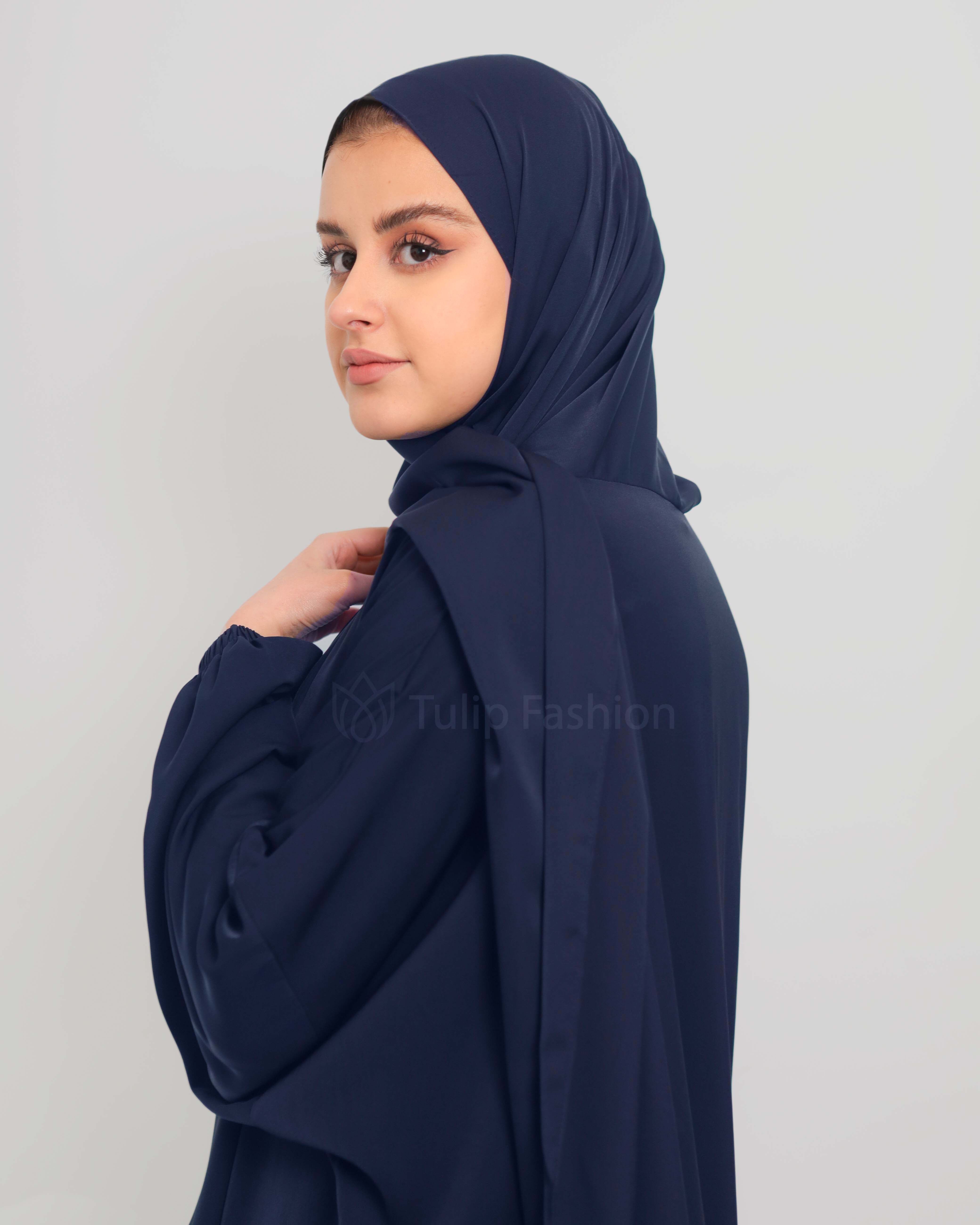 Abaya with attached Hijab - Midnight Blue - 3