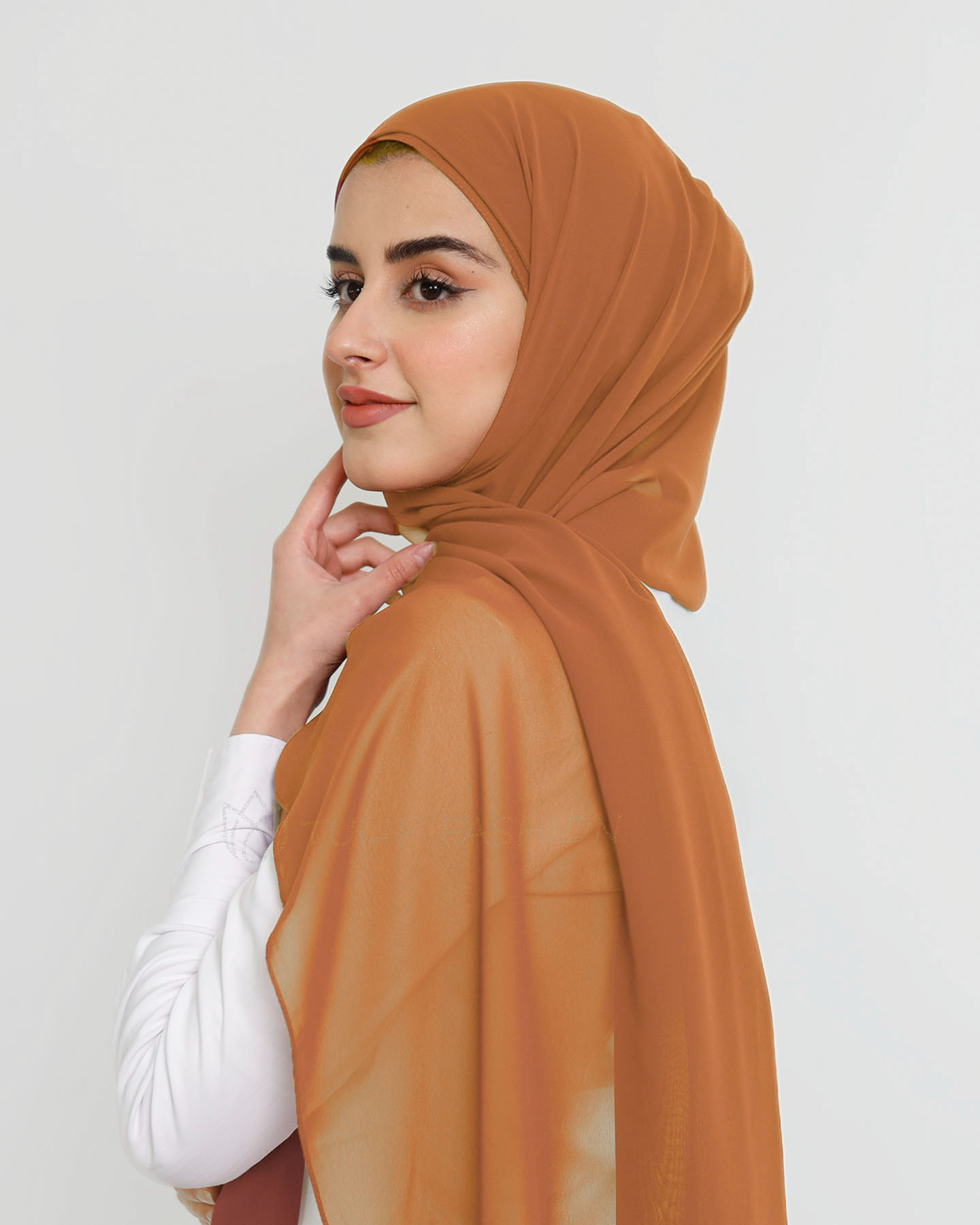 Hijab - Instant Chiffon With Cap - Orange - 2