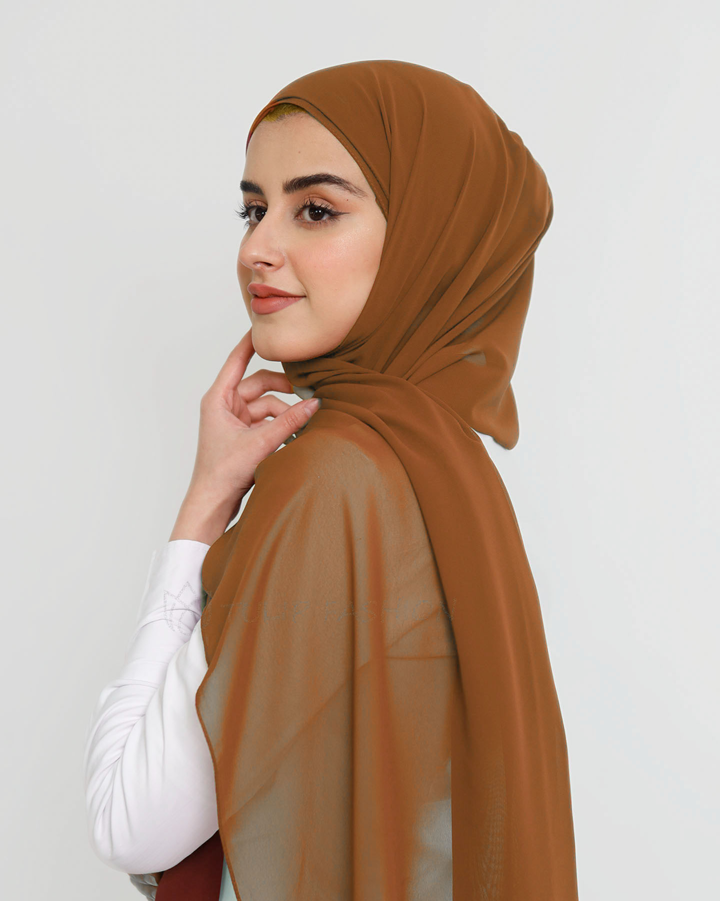 Hijab - Instant Chiffon With Cap - Tawny Brown - 2
