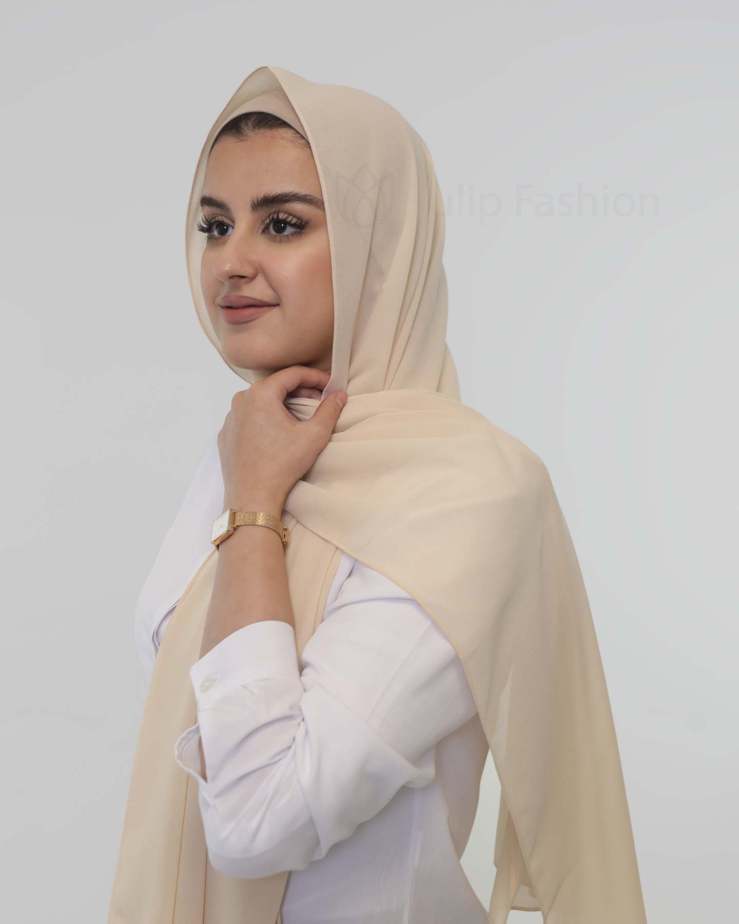 Premium Chiffon Hijab - Beige - 2