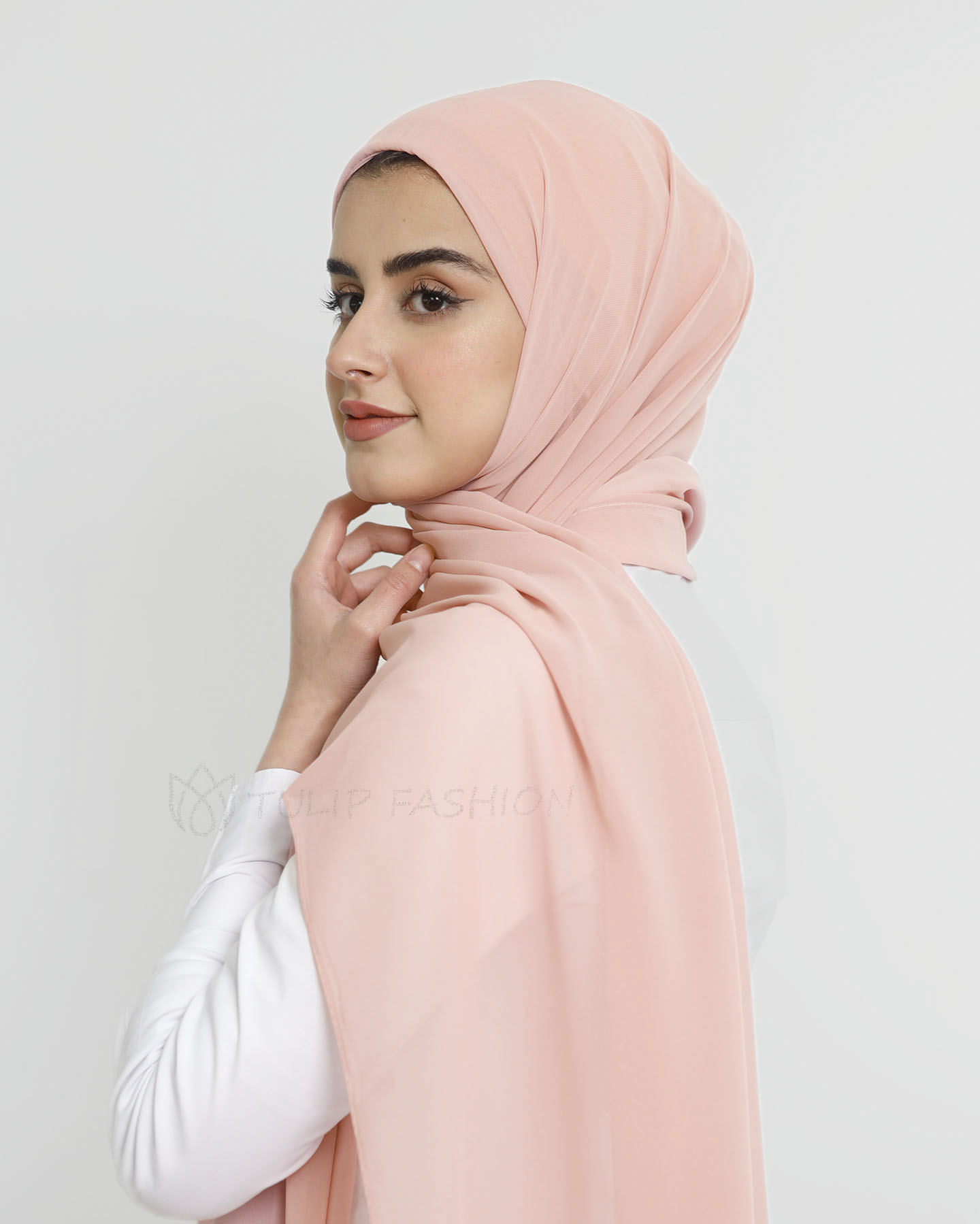 Hijab - Instant Chiffon With Cap - Light Rose - 2