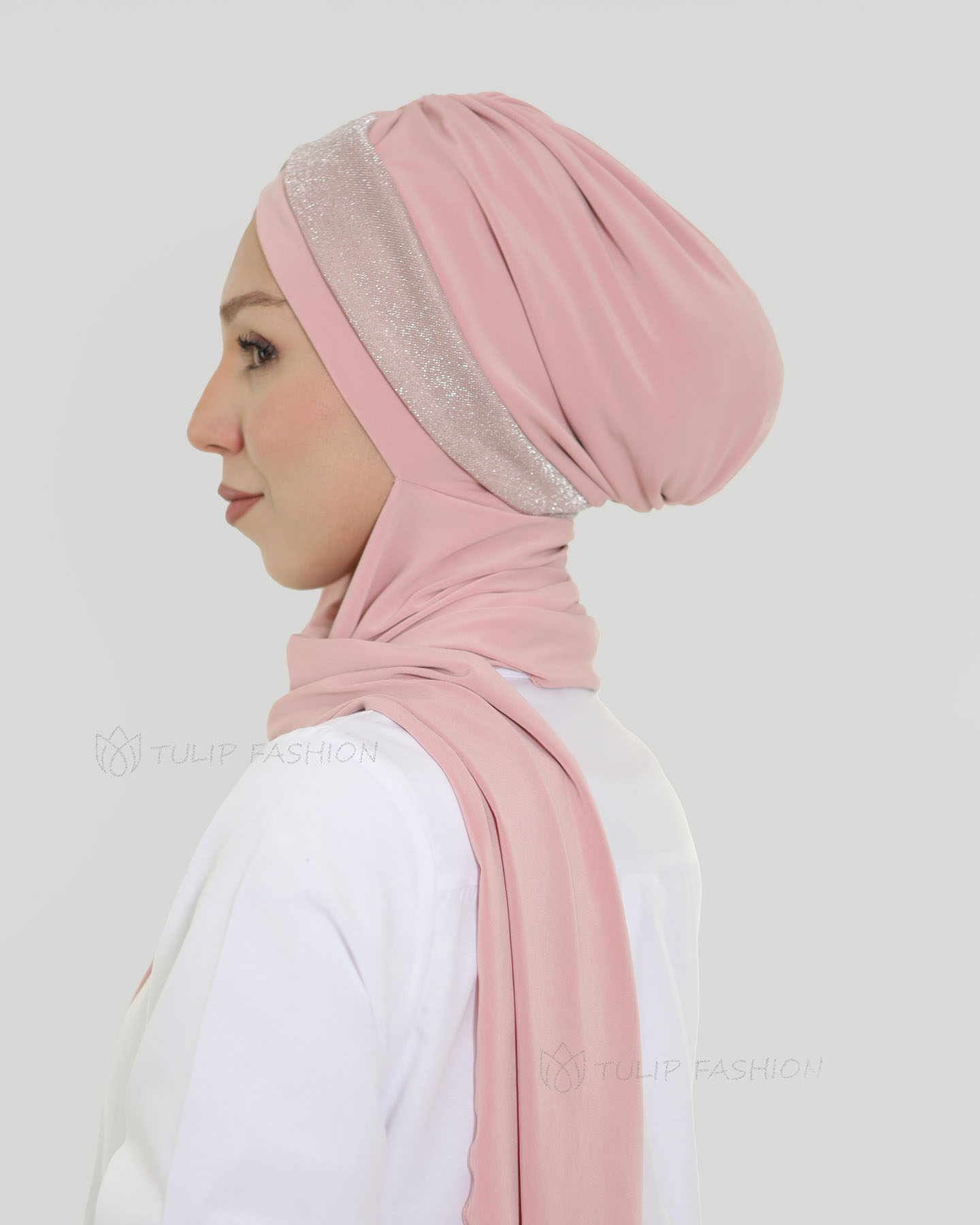 Turban with shawl - Tamara - Rose - 2