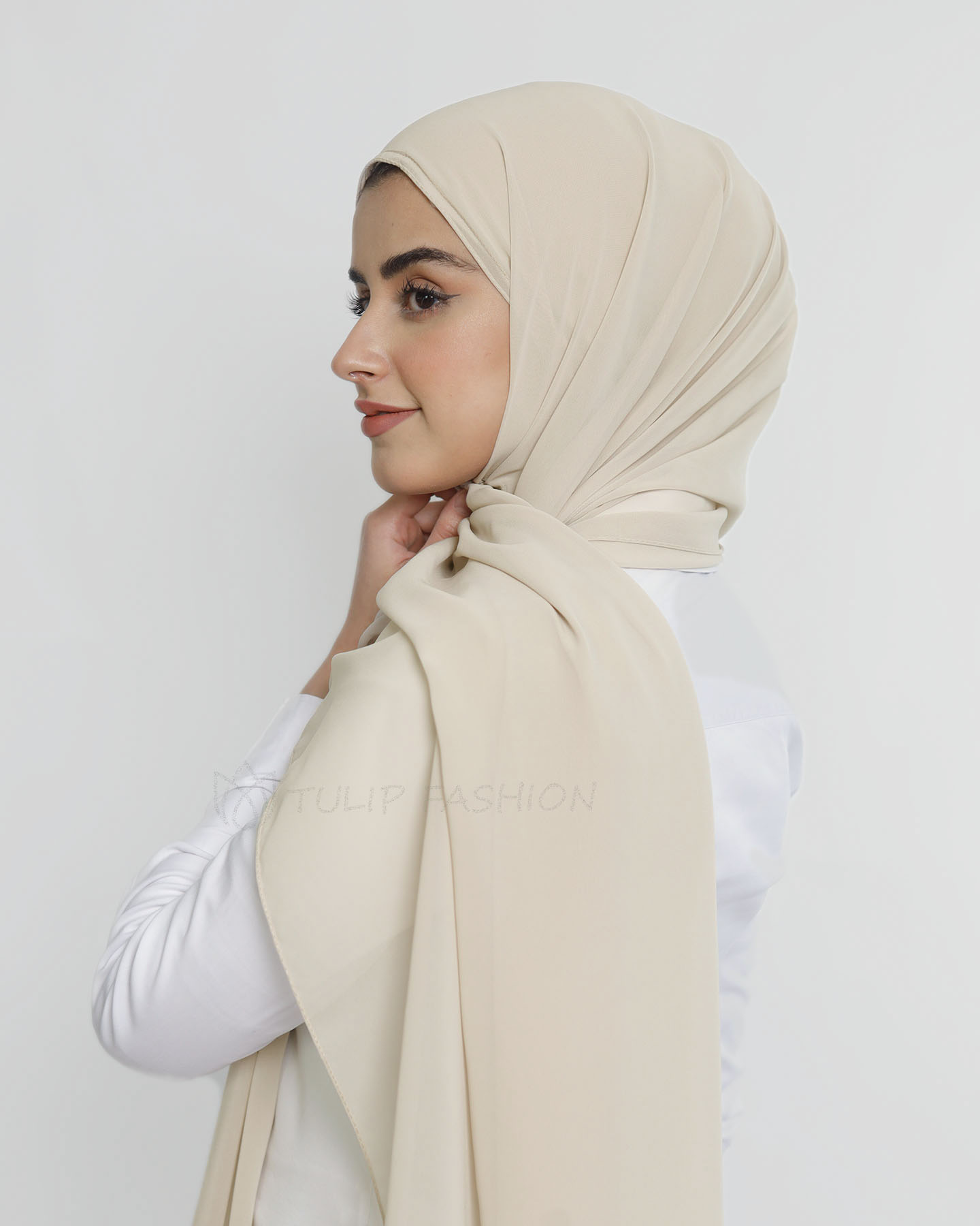 Hijab - Instant Chiffon With Cap - Light Beige - 2