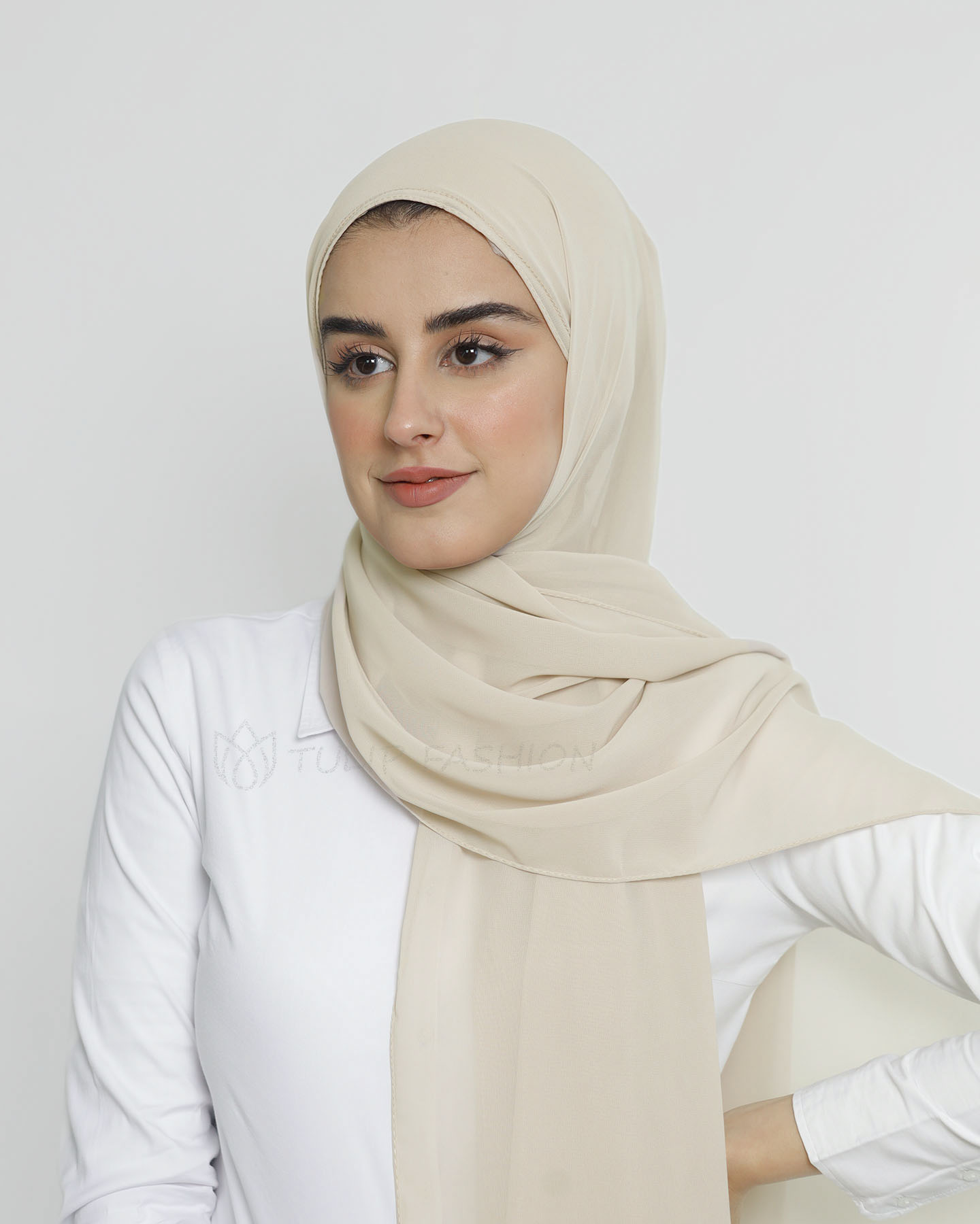 Hijab - Instant Chiffon Med Cap - Ljusbeige