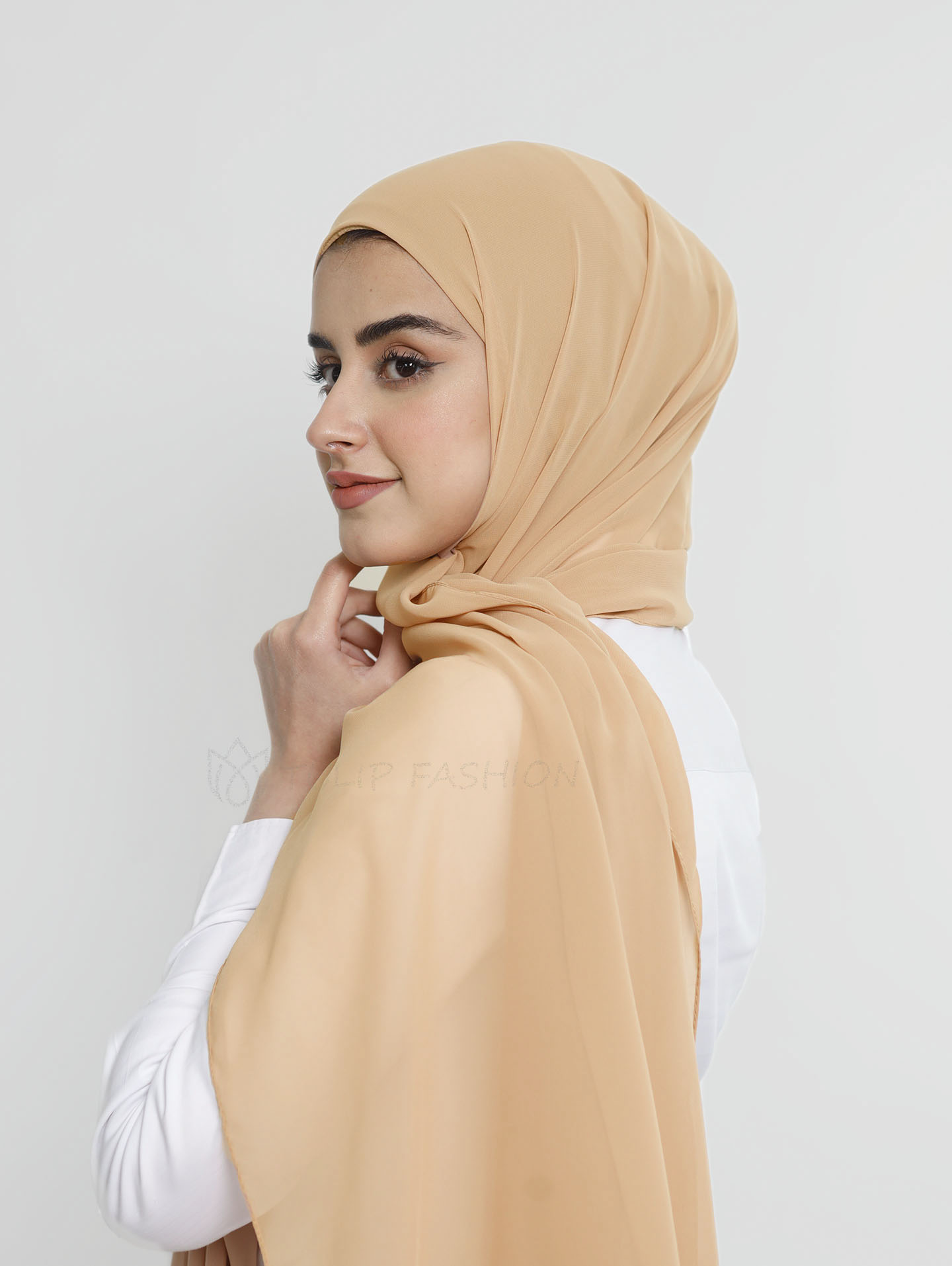 Hijab - Instant Chiffon With Cap - Camel Beige - 2