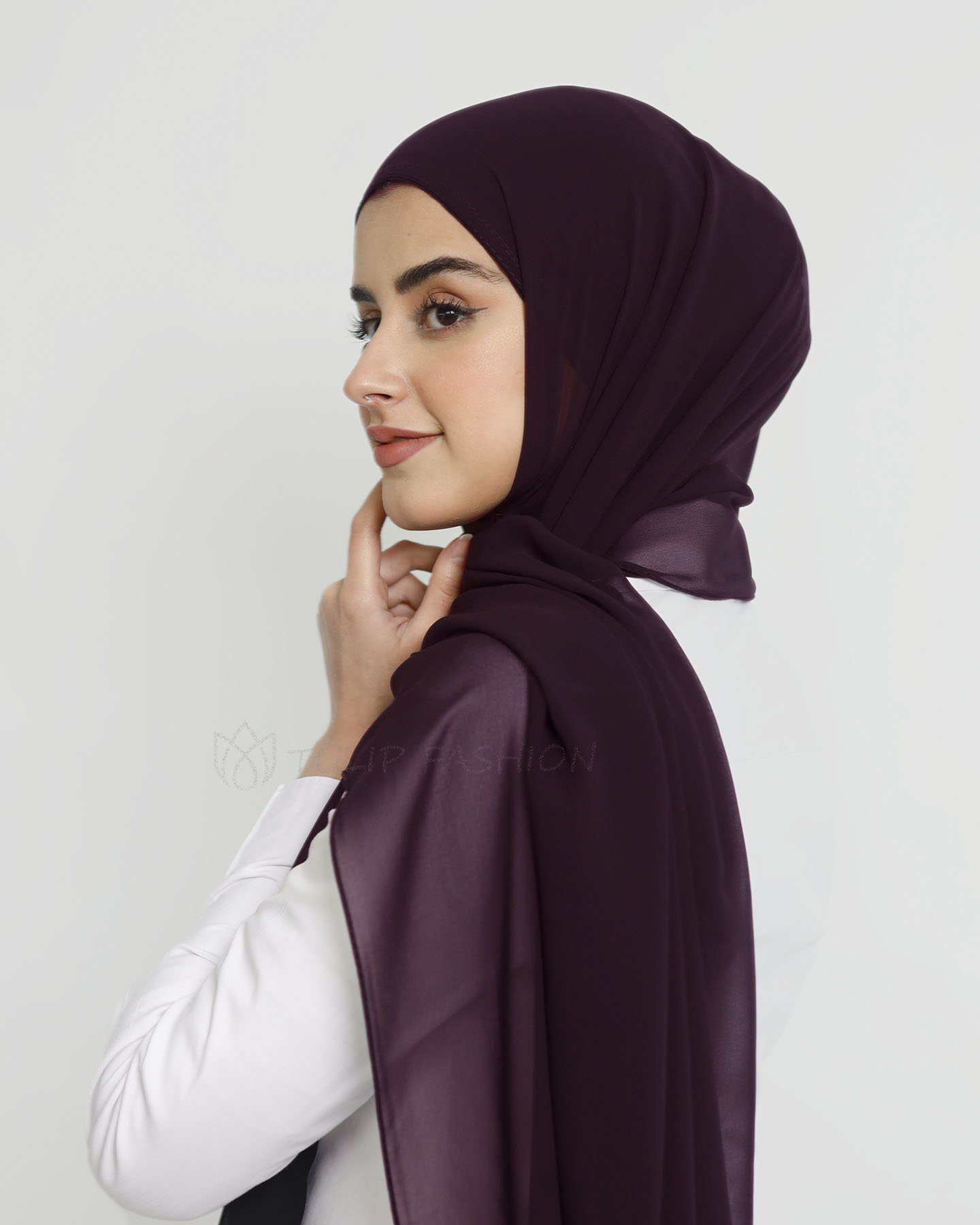 Hijab - Instant Chiffon With Cap - Dark Purple - 2