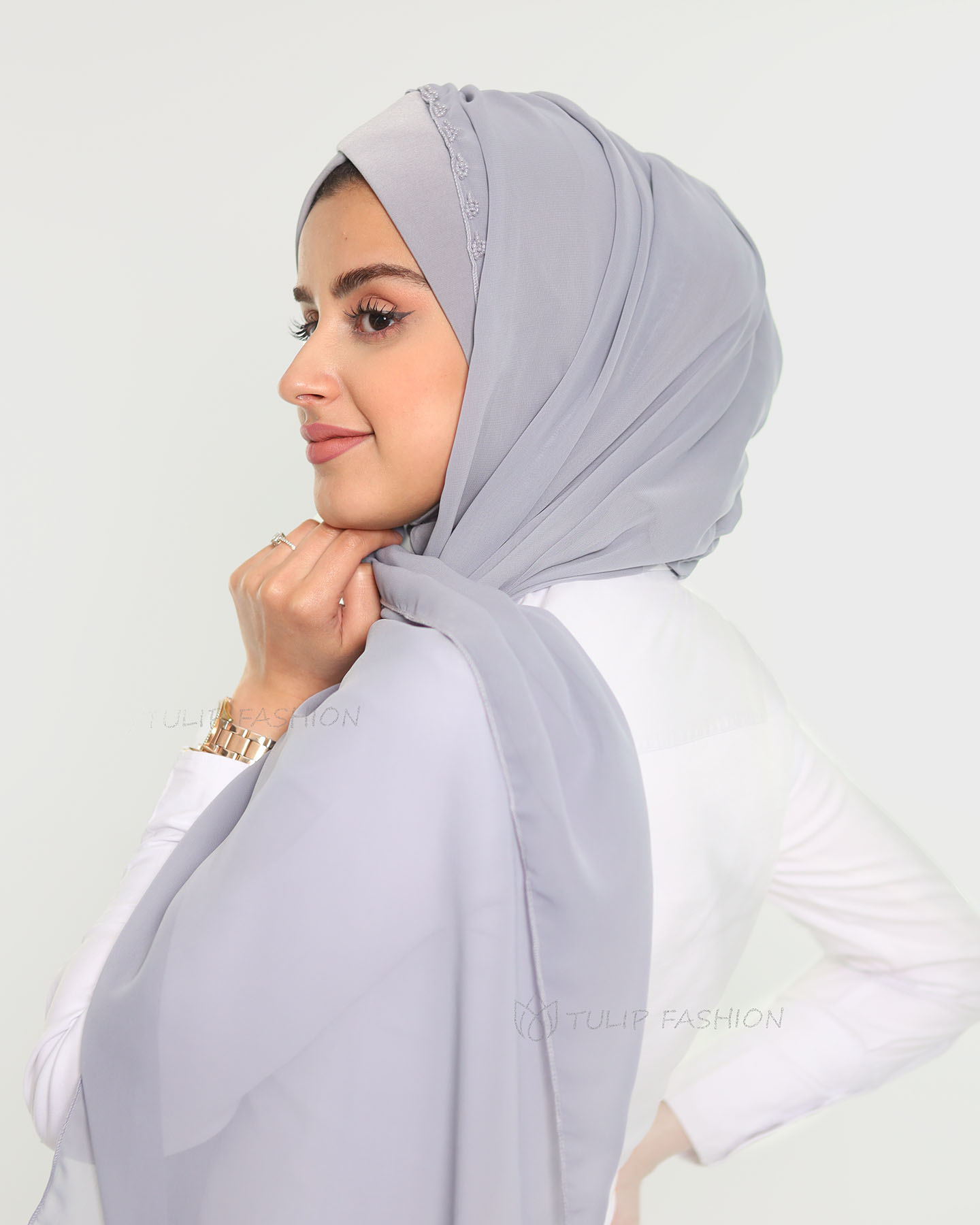Hijab - Instant Chiffon Lamar - Light Gray - 3