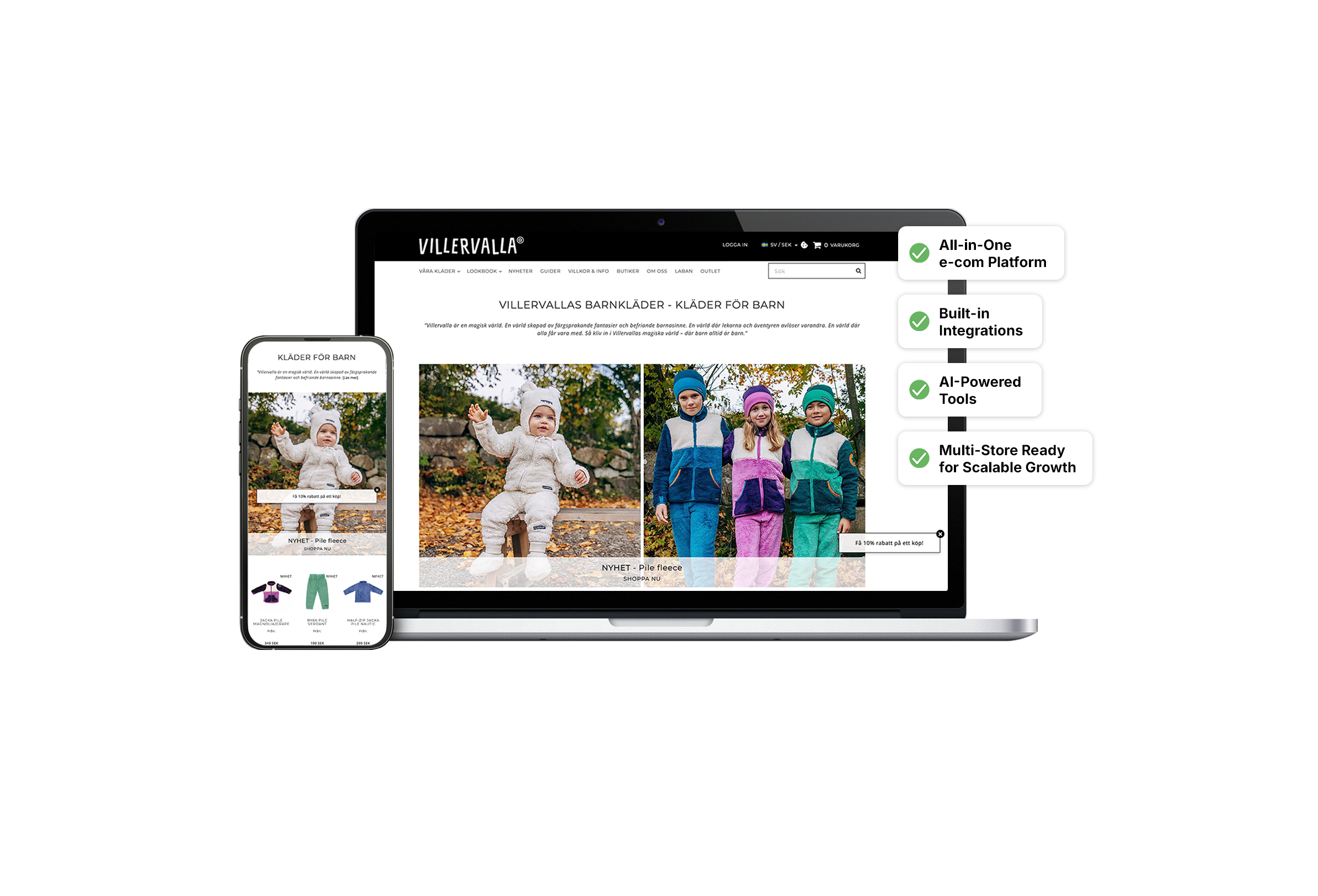 An image of a computer and a mobile phone showing the website Villervalla.se, an Abicart e-commerce customer.