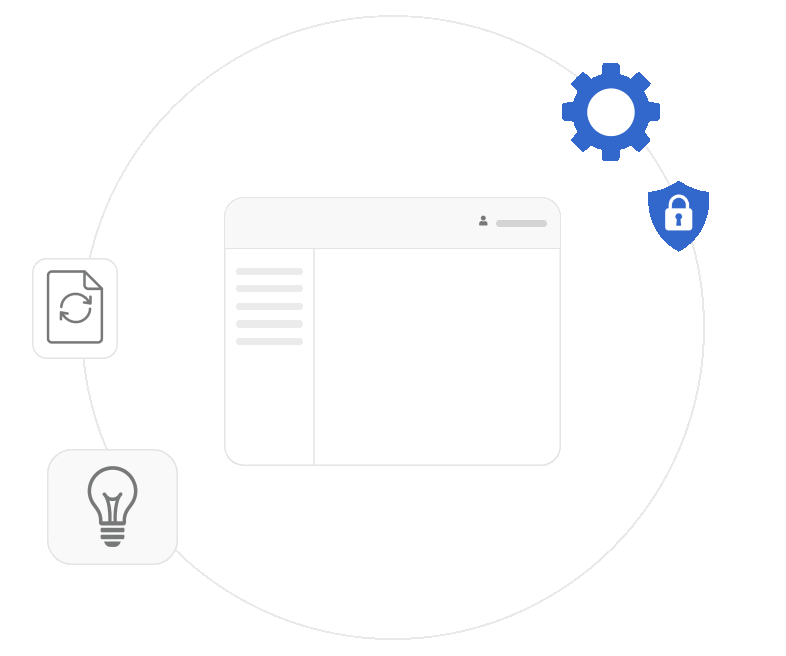 An animation showing a gear turning with ideas popping up as notifications. Symbolizing a company driven by innovation.