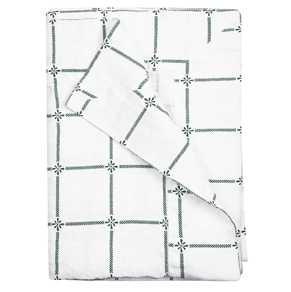Linen Table Cloth Classic White/Green - 5