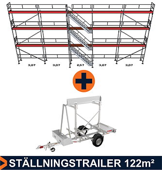 Paket 12 Ställning 15x8m med trapptorn 3 vån + trailer