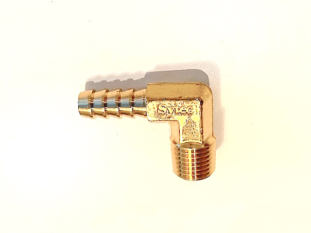 Böjd 90gr anslutning för 8mm slang. 1/4 NPT gänga(Red Top)