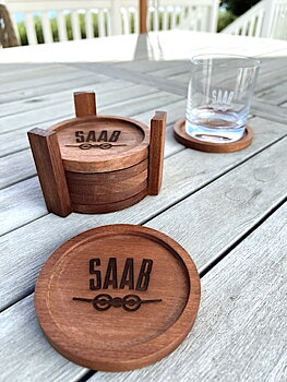 Saab glas underlägg set med 6 stycken
