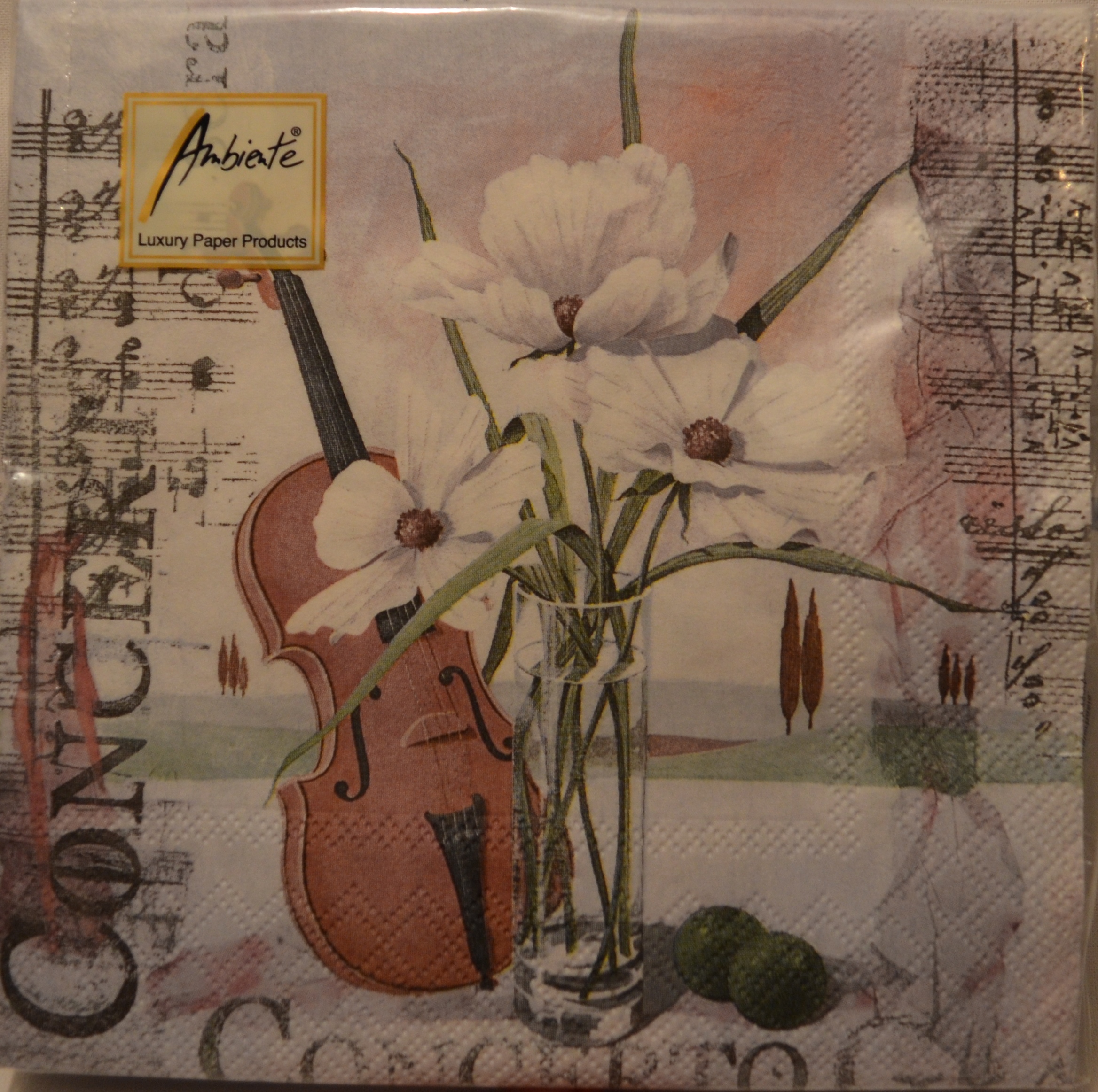 Servett 2 Violin Med Vita Blommor