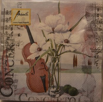Servett 2 Violin Med Vita Blommor