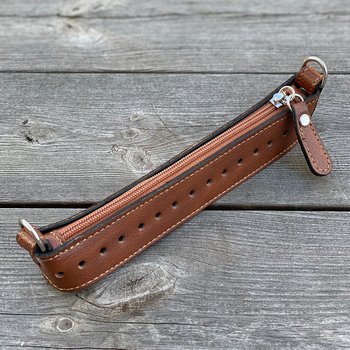 Ovandel 20 cm med dragkedja, vintage konjak