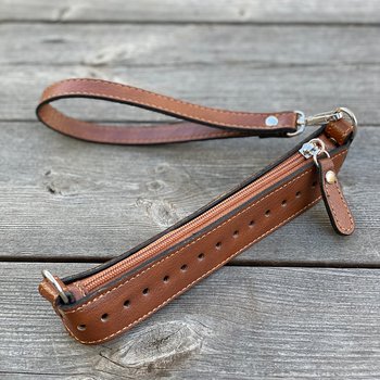 Ovandel med vristrem till clutch & Smartphonefodral, vintage konjak
